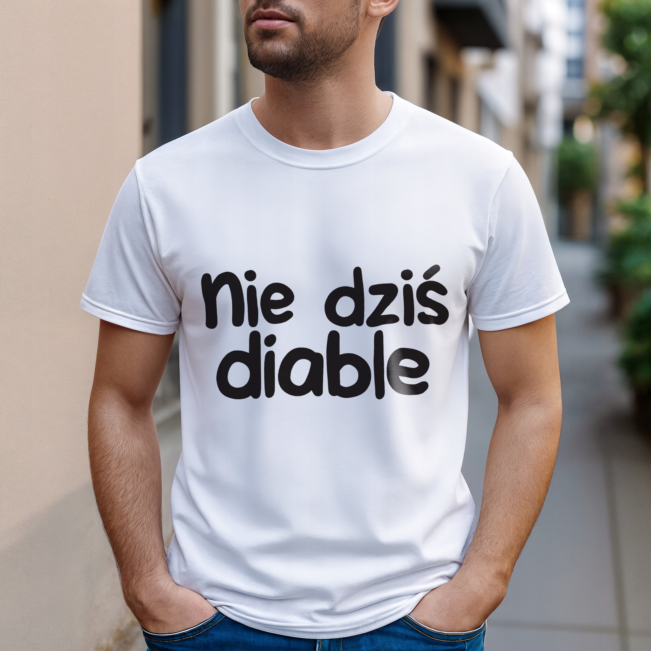 Koszulka biała męska Nie Dziś Diable Zabawny Prezent