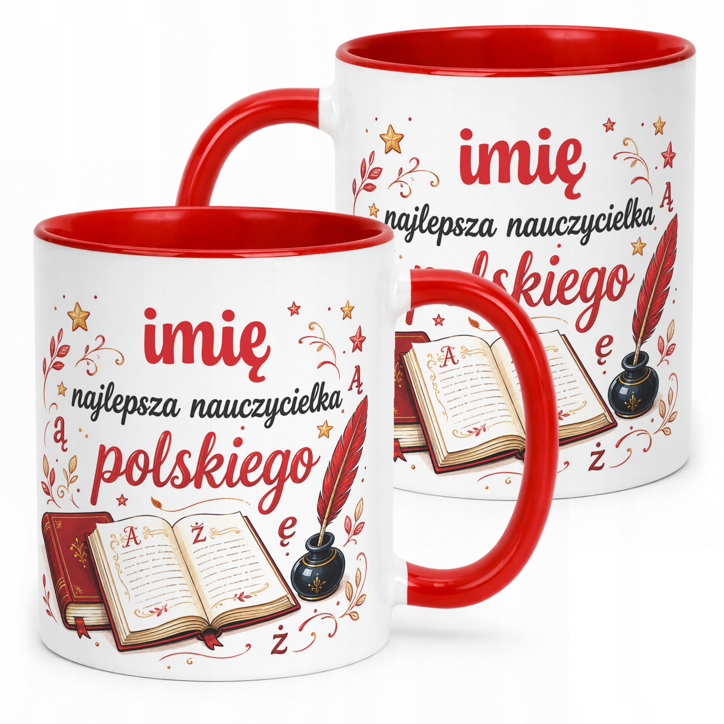 Kubek Czerwony z Imieniem Dzień Nauczyciela Język Polski Prezent