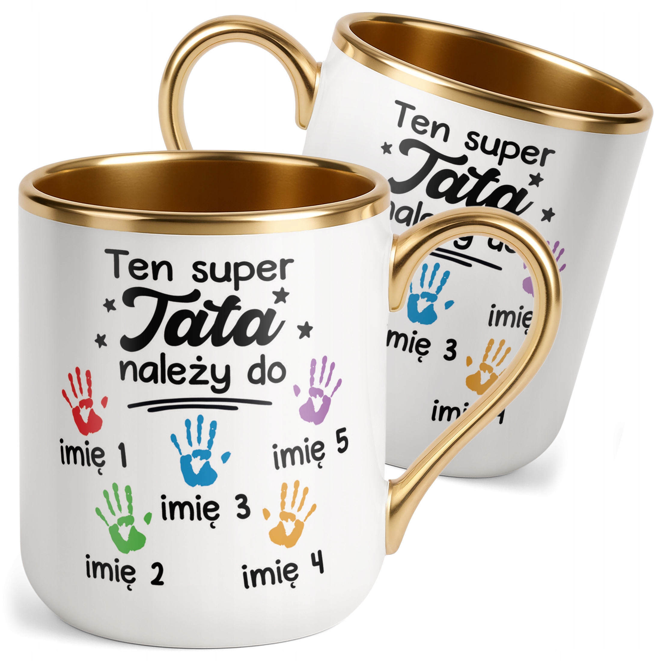 Kubek Premium Złoty Personalizowany Dzień Ojca Tata Należy Do 5 Dzieci