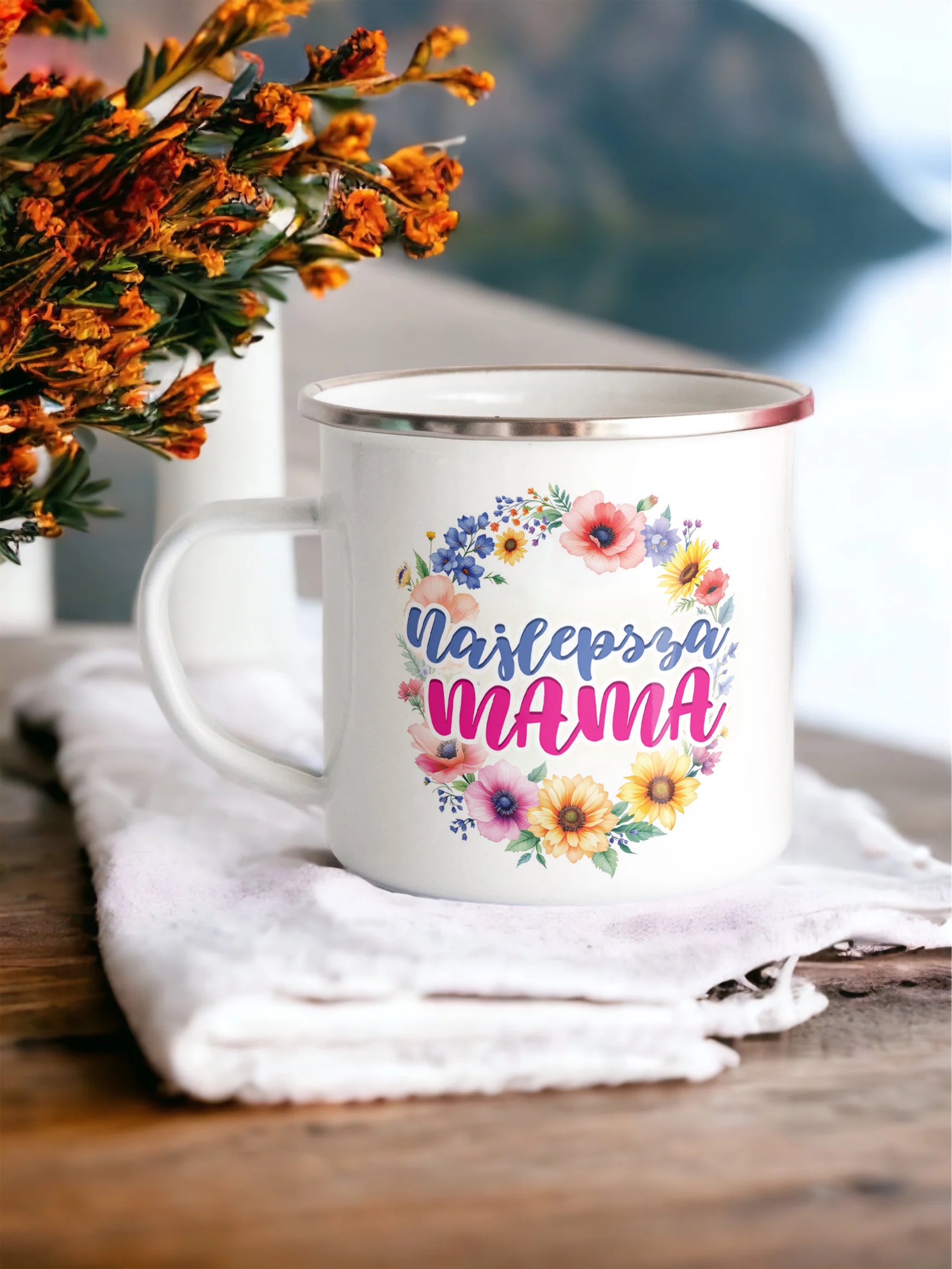 Emaliowany Kubek Garnuszek Dzień Matki Dla Mamy Prezent Najlepsza Mama
