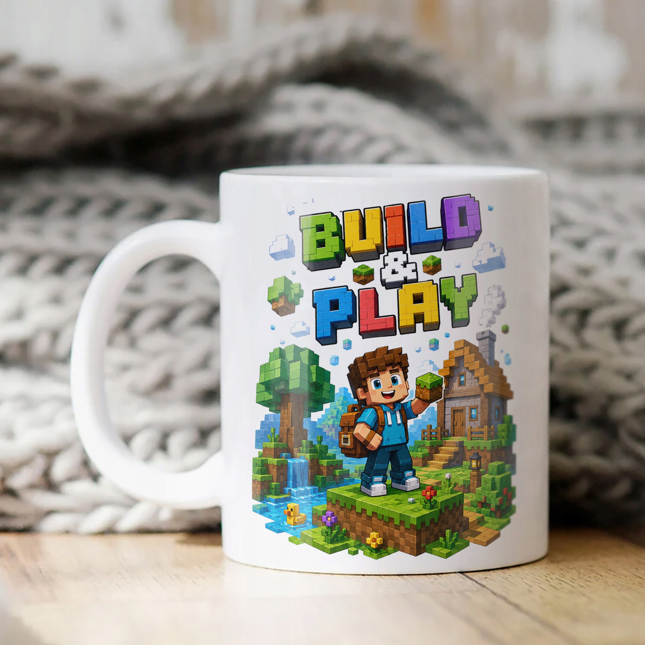 Biały Kubek z nadrukiem Gra Pixel Dla Dzieci Prezent Upominek