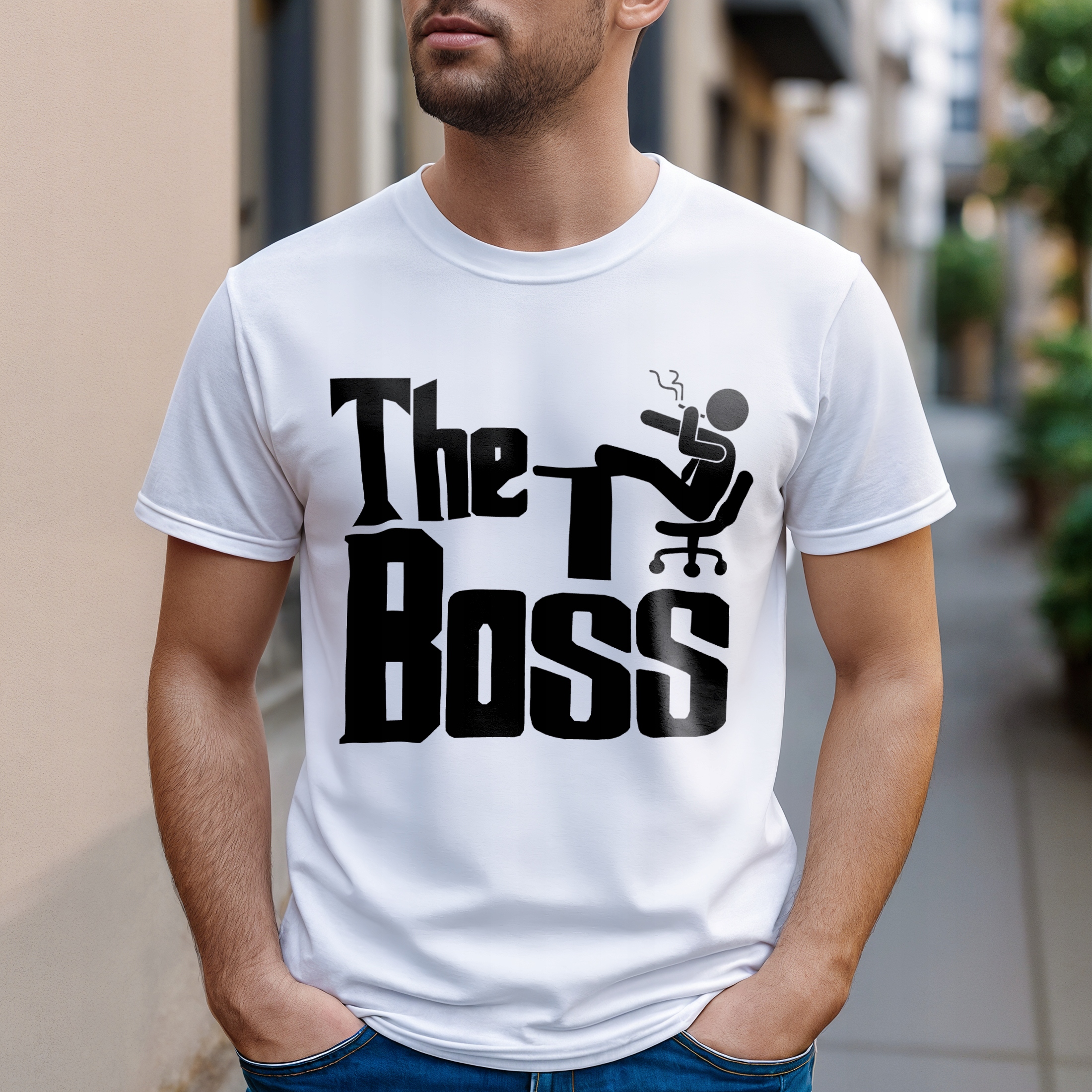 Koszulka biała męska The Boss Dla Szefa Zabawny Prezent