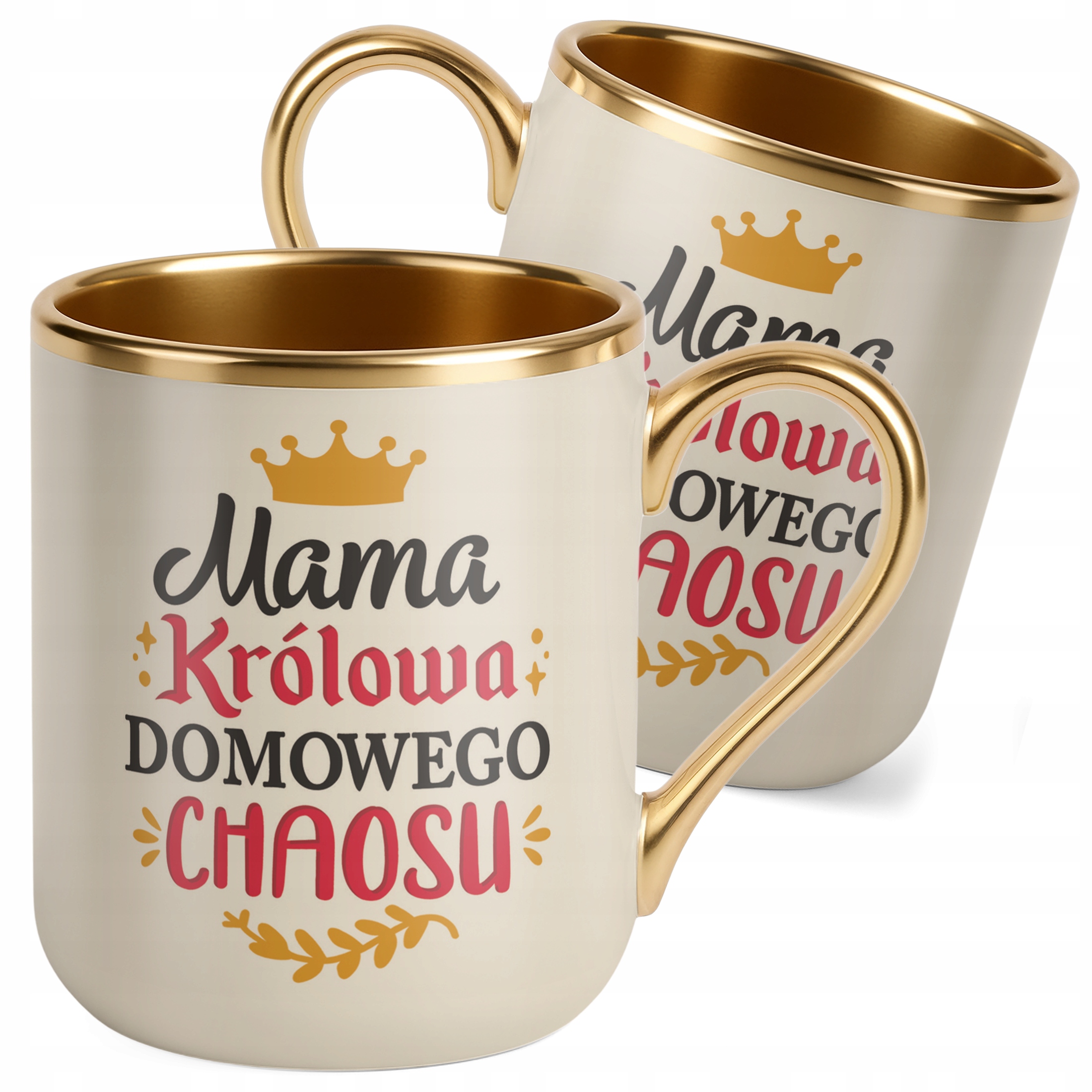 Kubek Premium Złoty Ecru Dzień Matki Prezent Królowa Domowego Chaosu