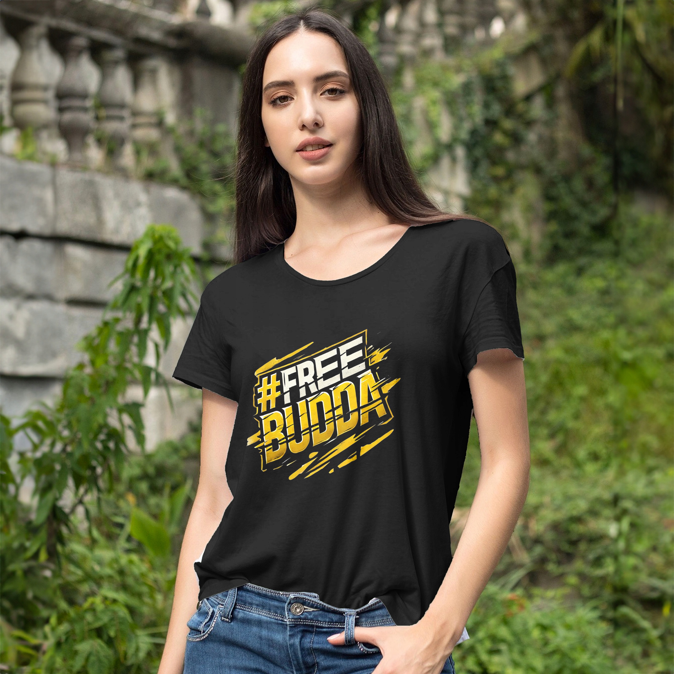 Koszulka damska czarna #FreeBudda Free Budda Uwolnić Budde