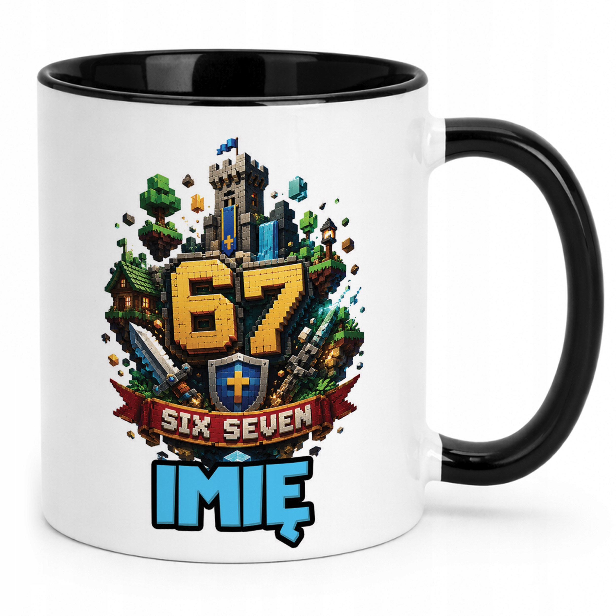 Zestaw Personalizowany Kubek Czarny Poduszka 67 Six Seven Prezent