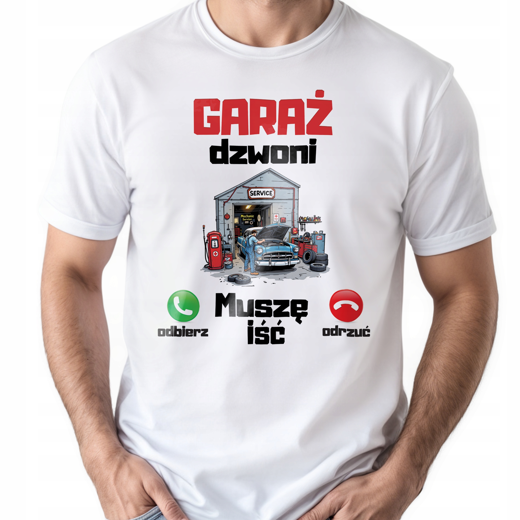 Koszulka biała męska Garaż Dzwoni Mechanik Zabawny Prezent r. 3XL