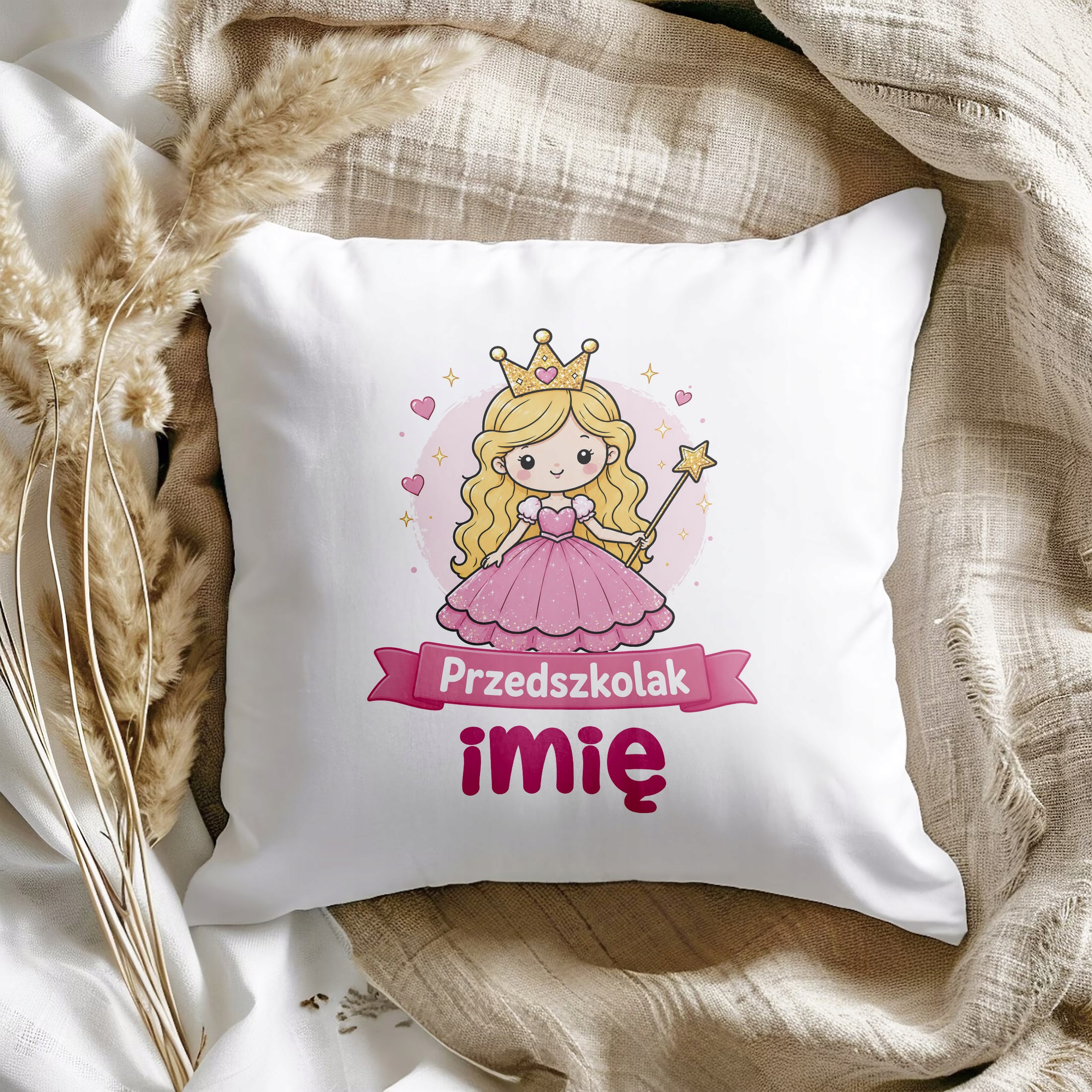 Zestaw Personalizowany Kubek Różowy Poduszka Przedszkolak