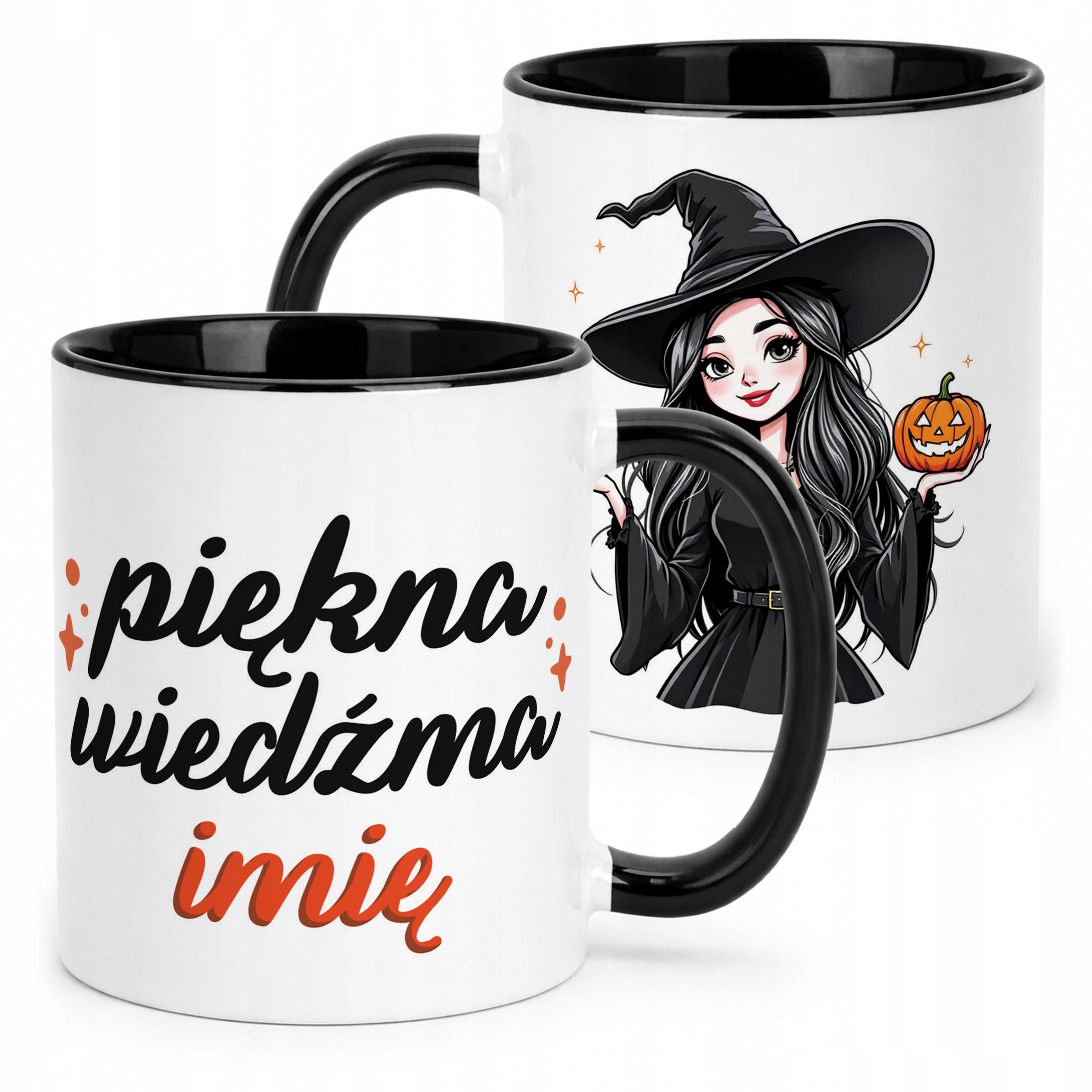 Kubek Czarny Personalizowany Jesienny Piękna Wiedźma Prezent Upominek
