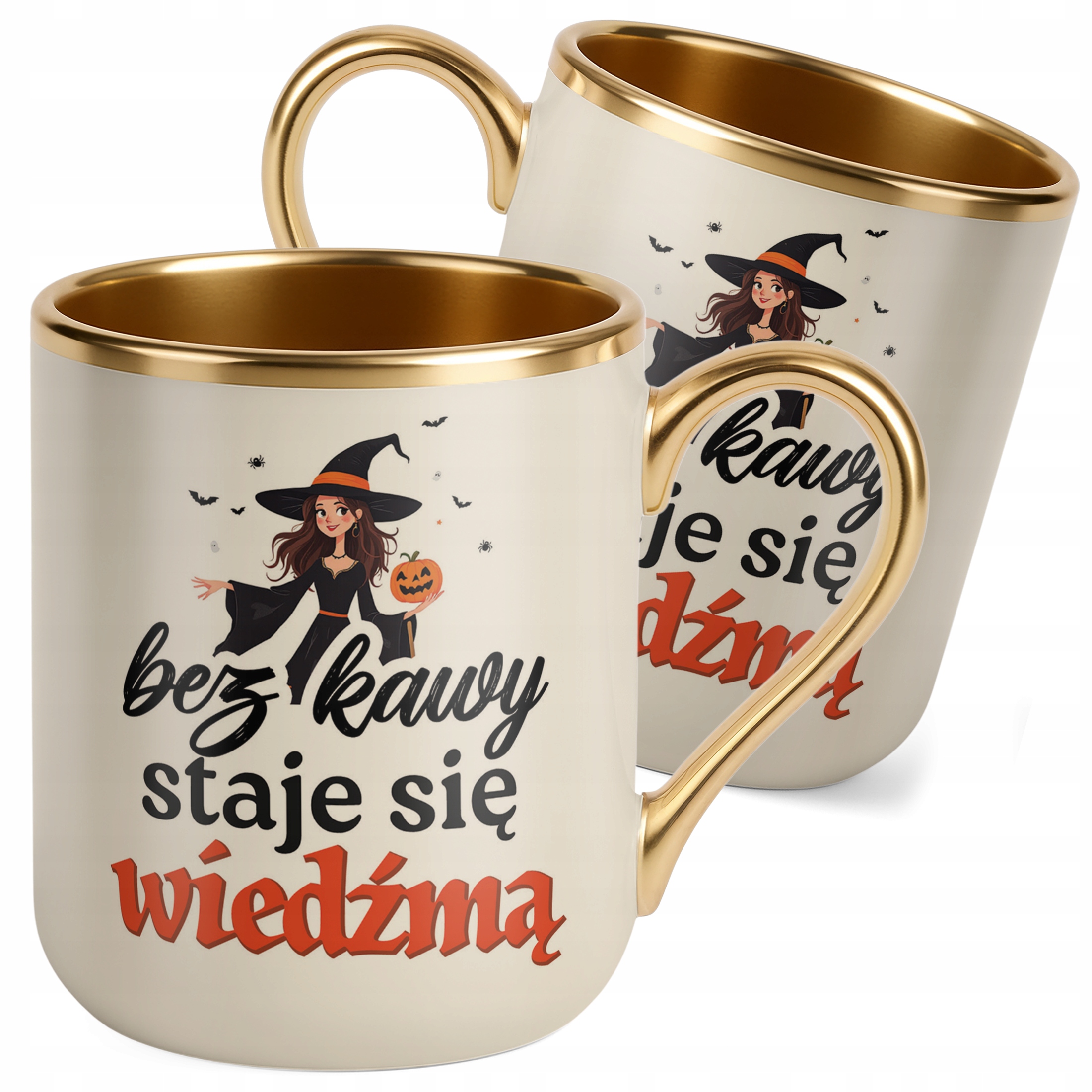 Kubek Premium Złoty Ecru Bez Kawy Staje Się Wiedźmą Dla Kobiety Prezent
