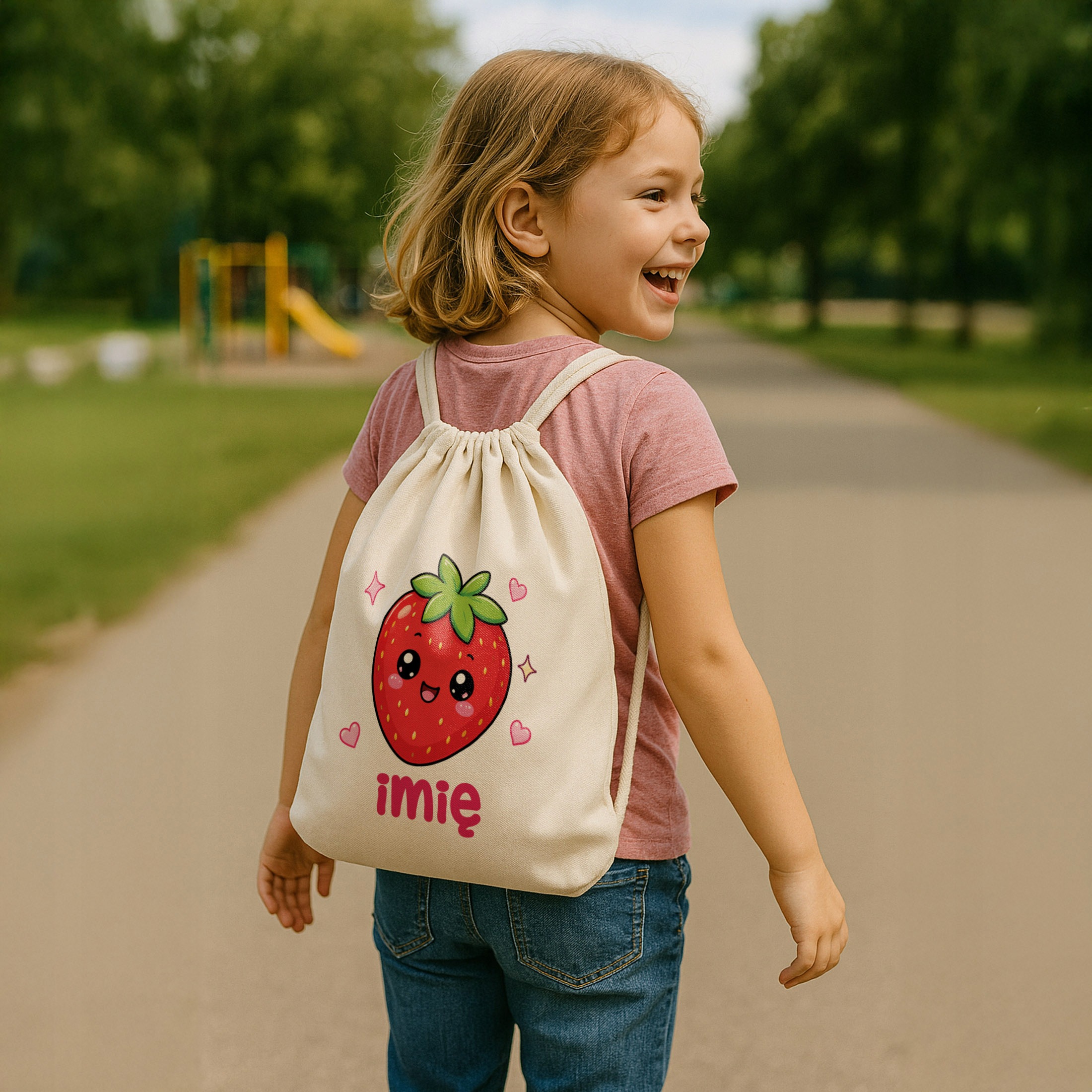 Zestaw Personalizowany Plecak Worek Kubek Truskawka Prezent
