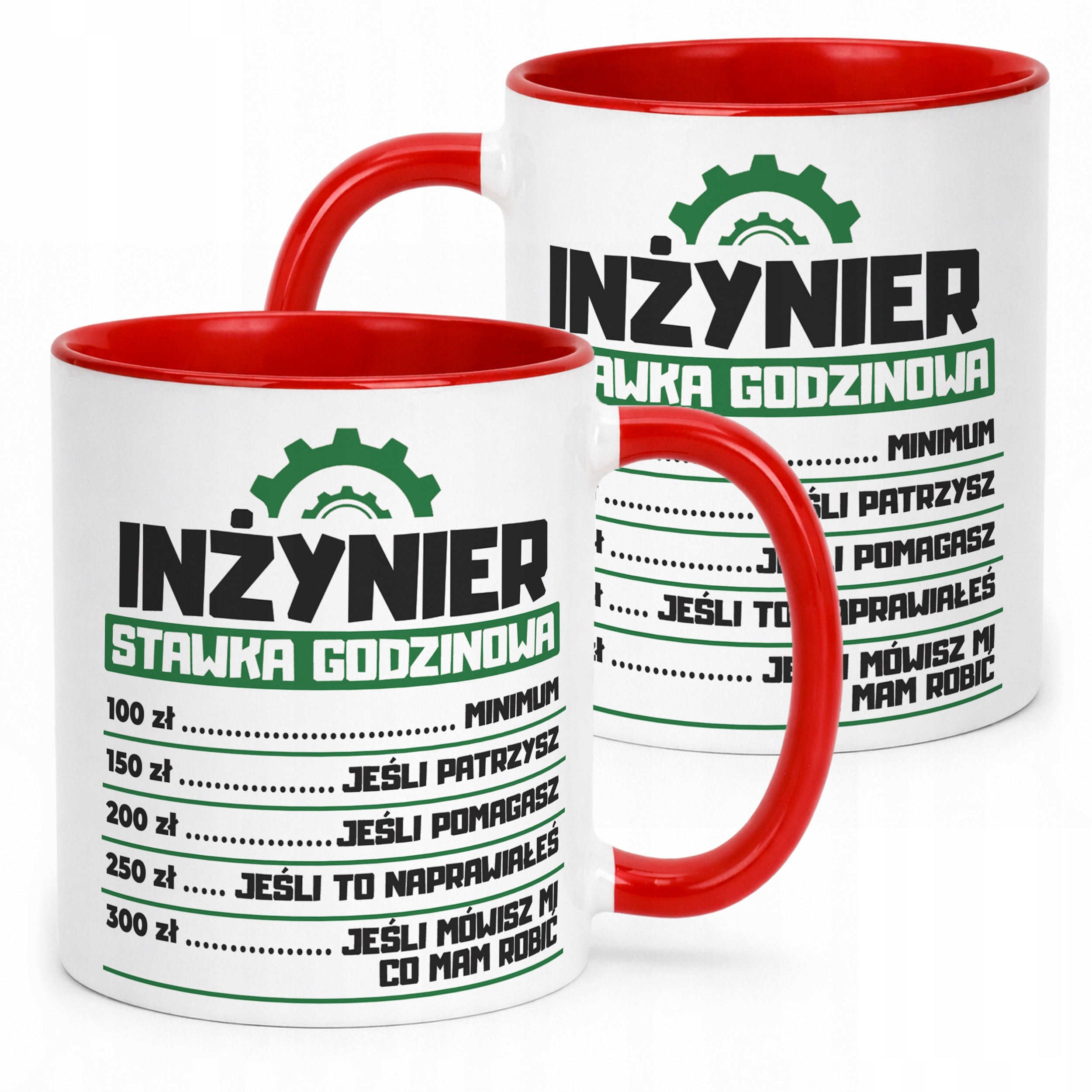Kubek Czerwony Inżynier Stawka Godzinowa Zabawny Prezent Upominek