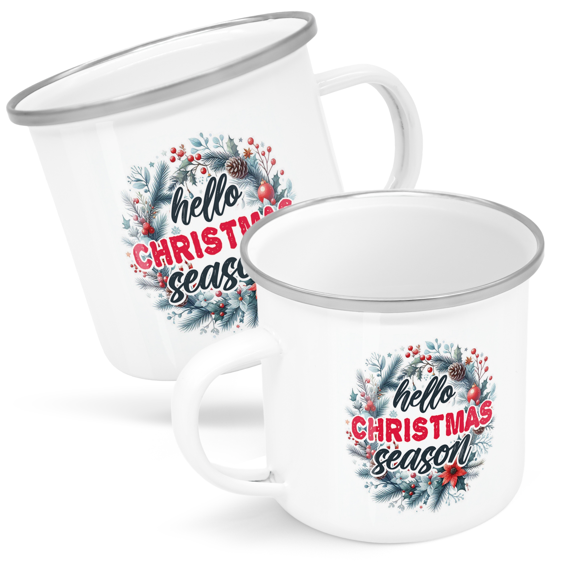Emaliowany Kubek Garnuszek Świąteczny Hello Christmas Boże Narodzenie