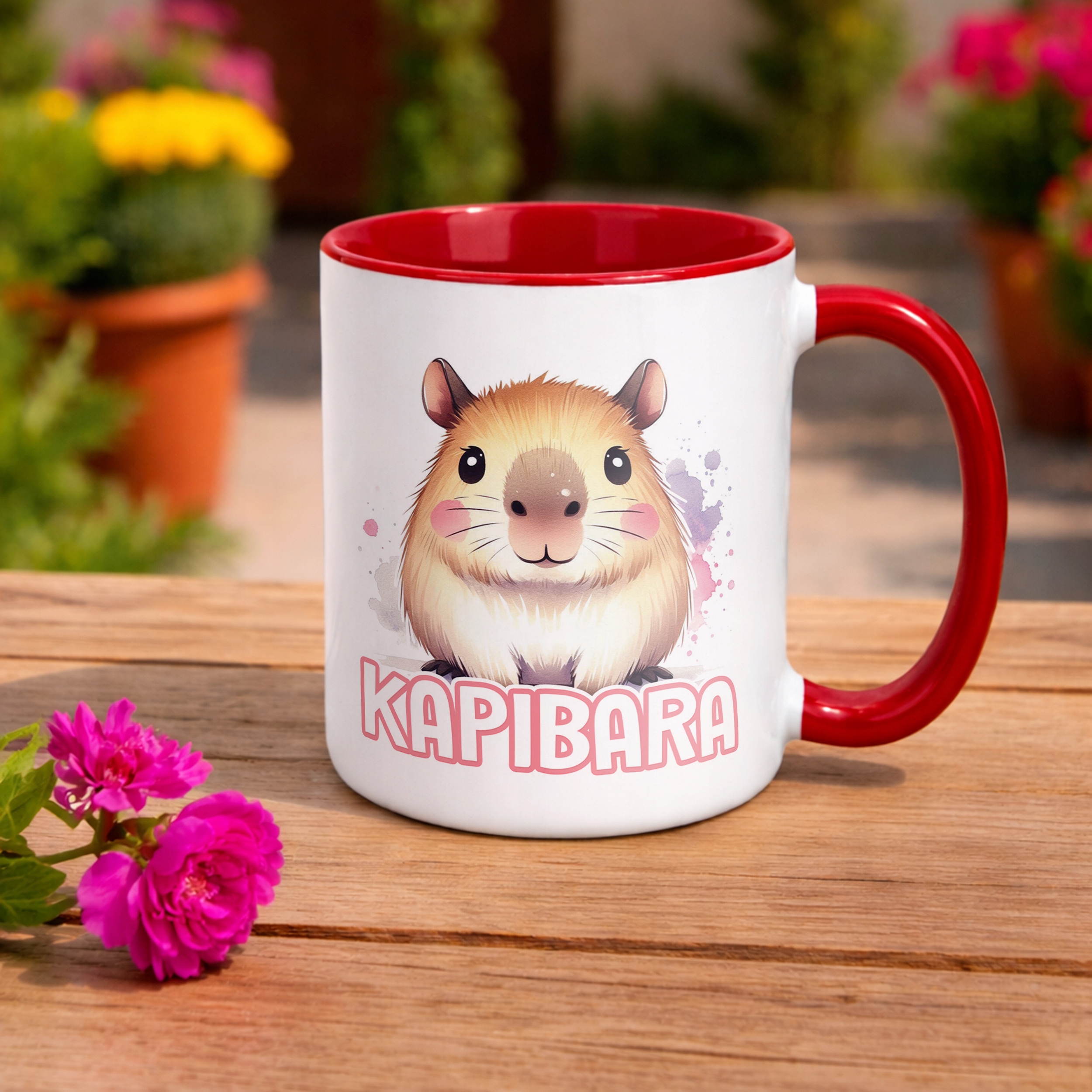 Kubek Czerwony Kapibara Capybara Zwierzak Słodki Dla Dzieci Prezent