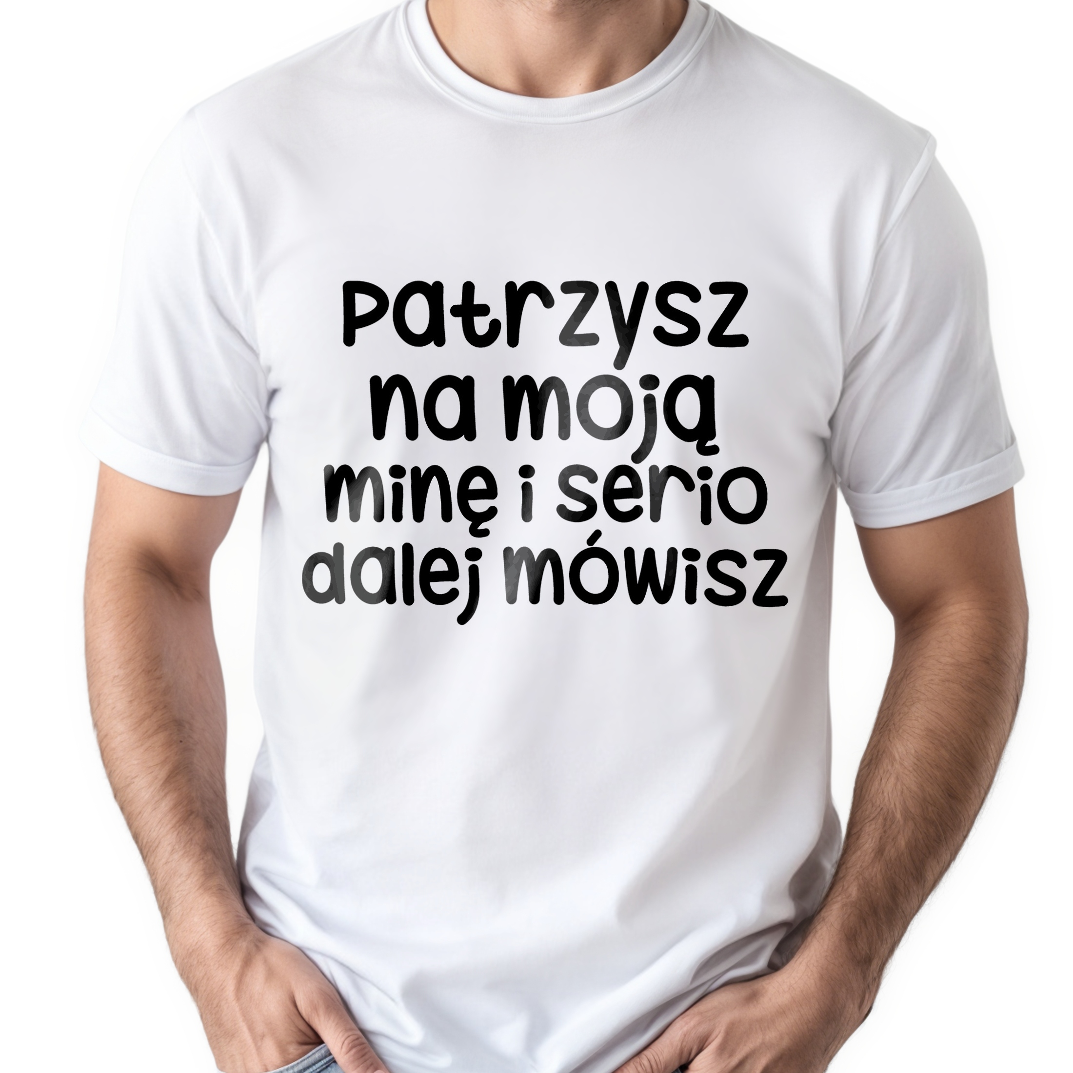 Koszulka biała męska Patrzysz Się Na Moją Minę Zabawny Prezent r. 3XL