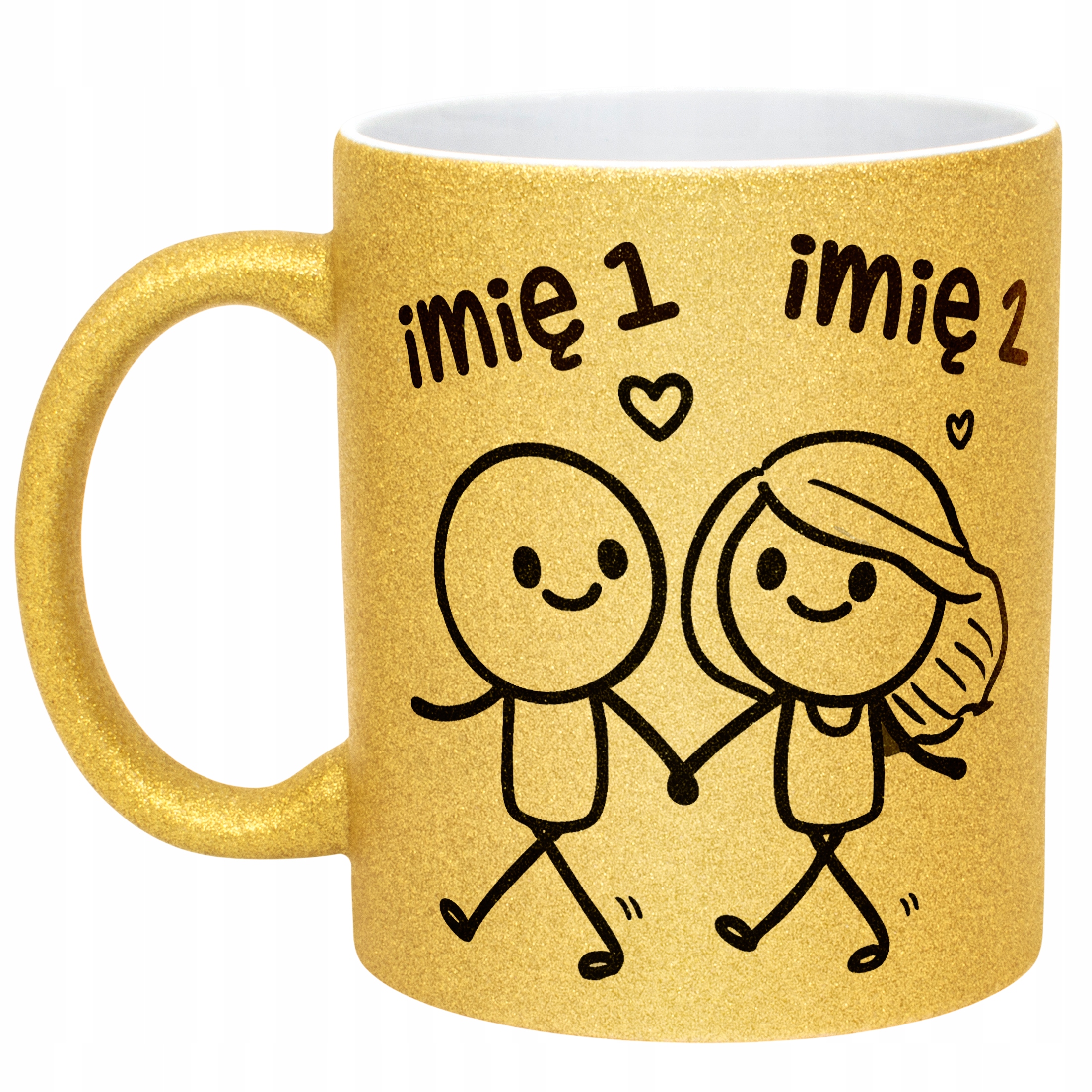 Złoty kubek brokatowy personalizowany Walentynki Prezent Upominek