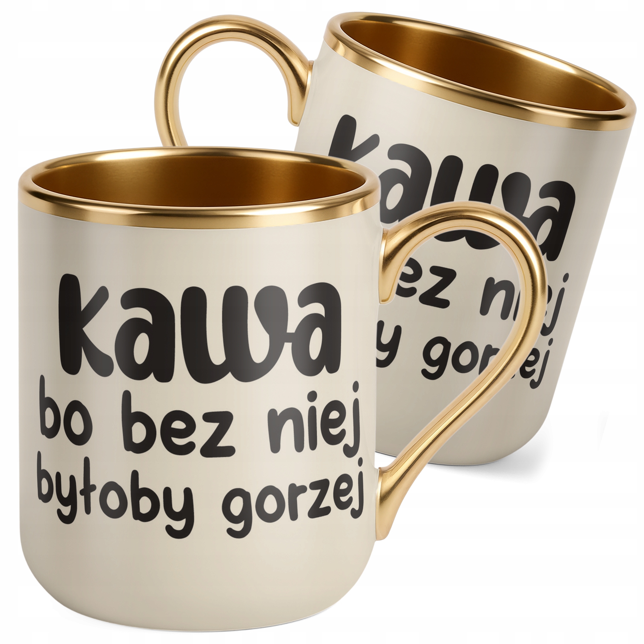 Kubek Premium Złoty Ecru Kawa Bo Bez Niej Było By Gorzej Zabawny