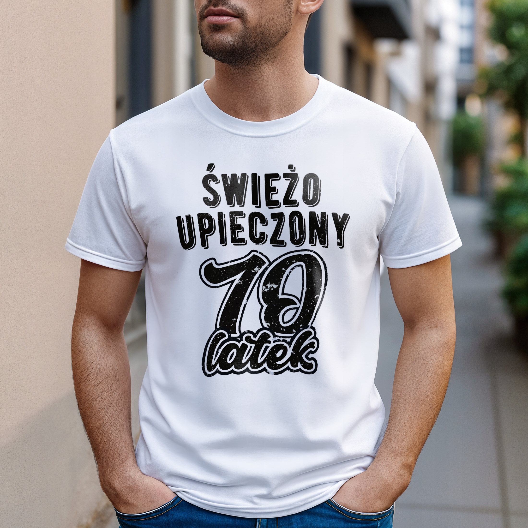 Koszulka biała męska Świeżo Upieczony 70 Urodziny Prezent