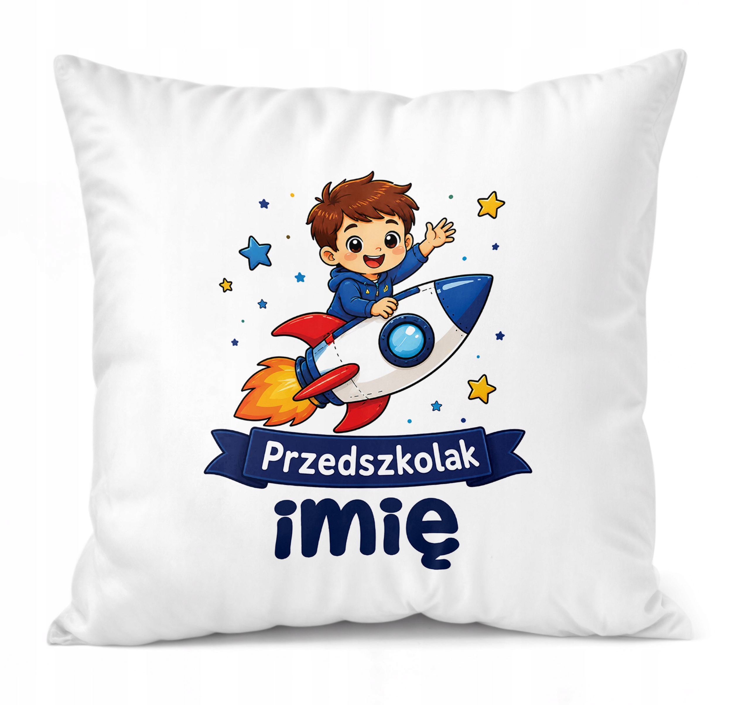 Zestaw Personalizowany Kubek Czerwony Poduszka Przedszkolak Rakieta
