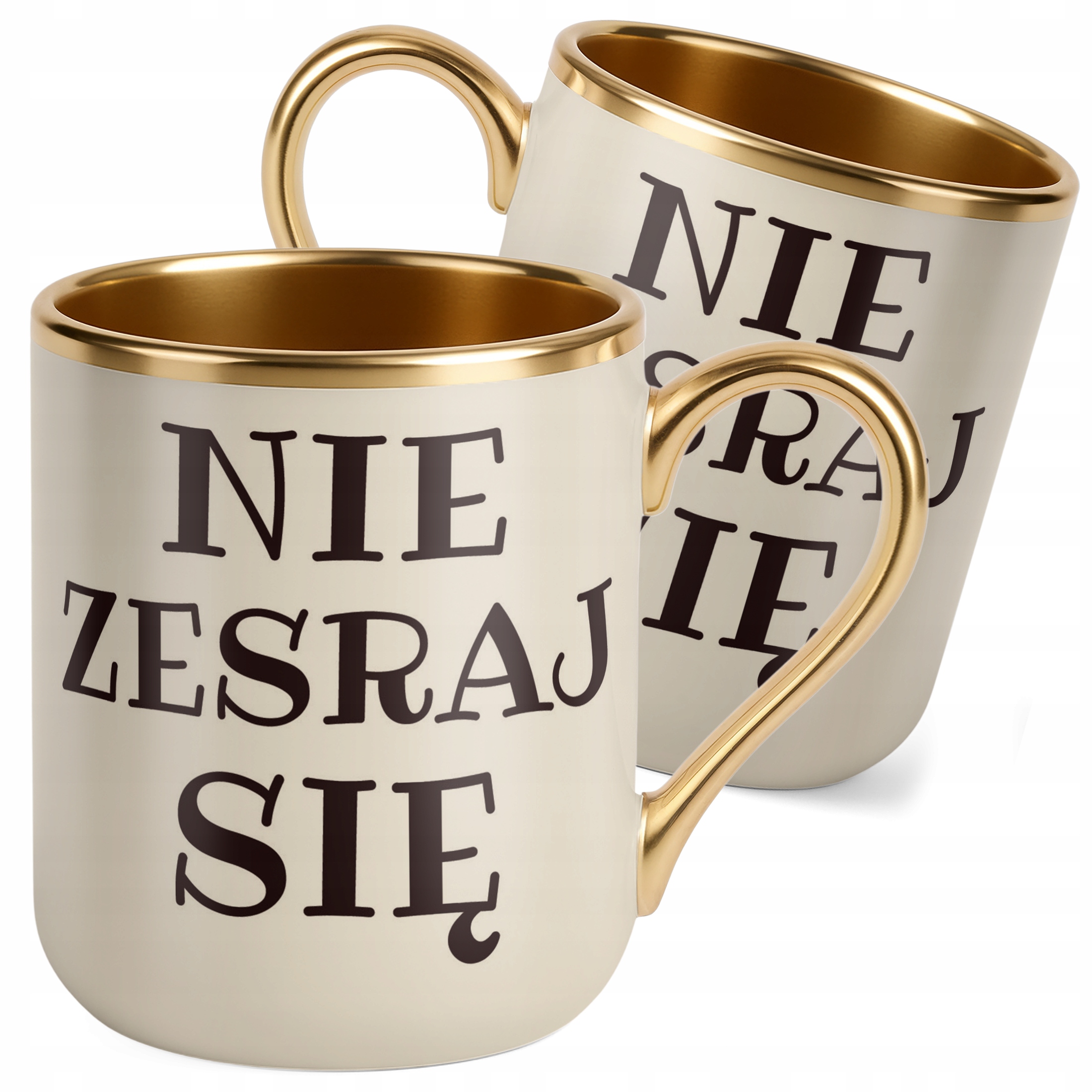 Kubek Premium Złoty Ecru Nie Zesraj Się Śmieszny Zabawny Prezent