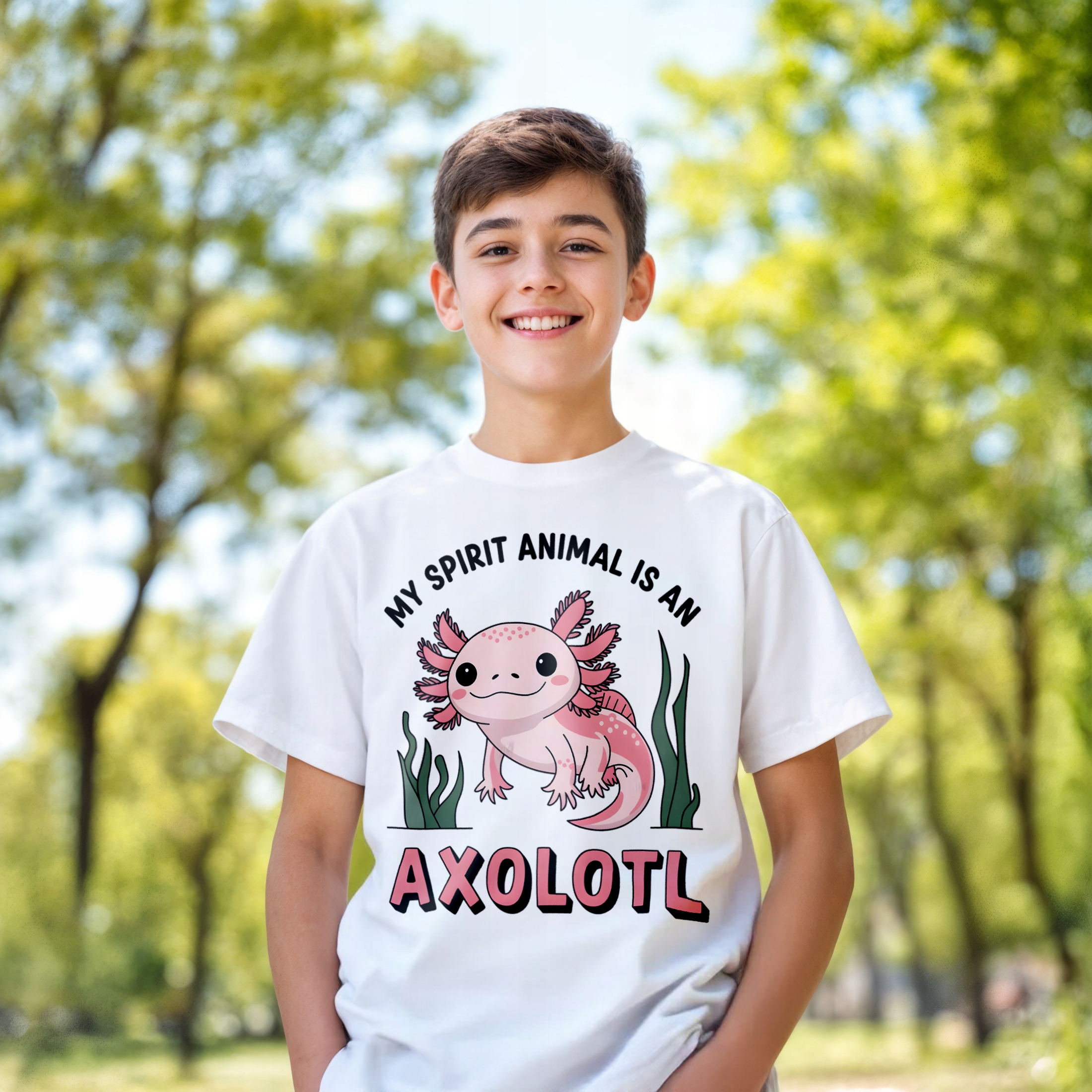 Koszulka dziecięca biała Aksolotl Axolotl Różowy Uśmiech HIT