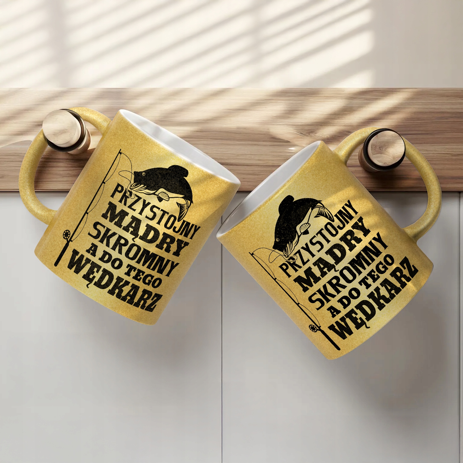 Złoty kubek brokatowy Dla Wędkarza Wędkowanie Ryby Zabawny Prezent