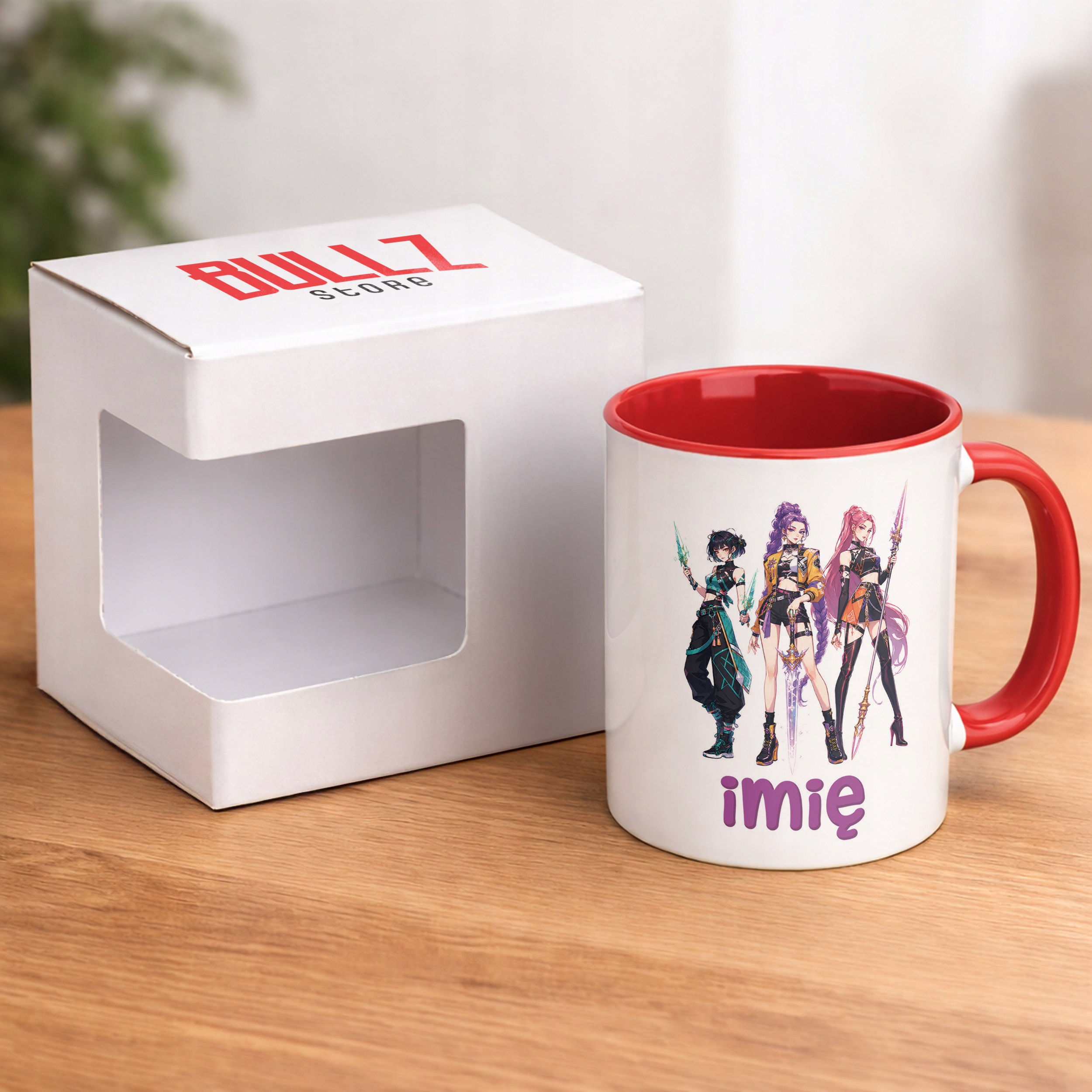 Zestaw Personalizowany Kubek Czerwony Poduszka Łowczynie Kpop Prezent