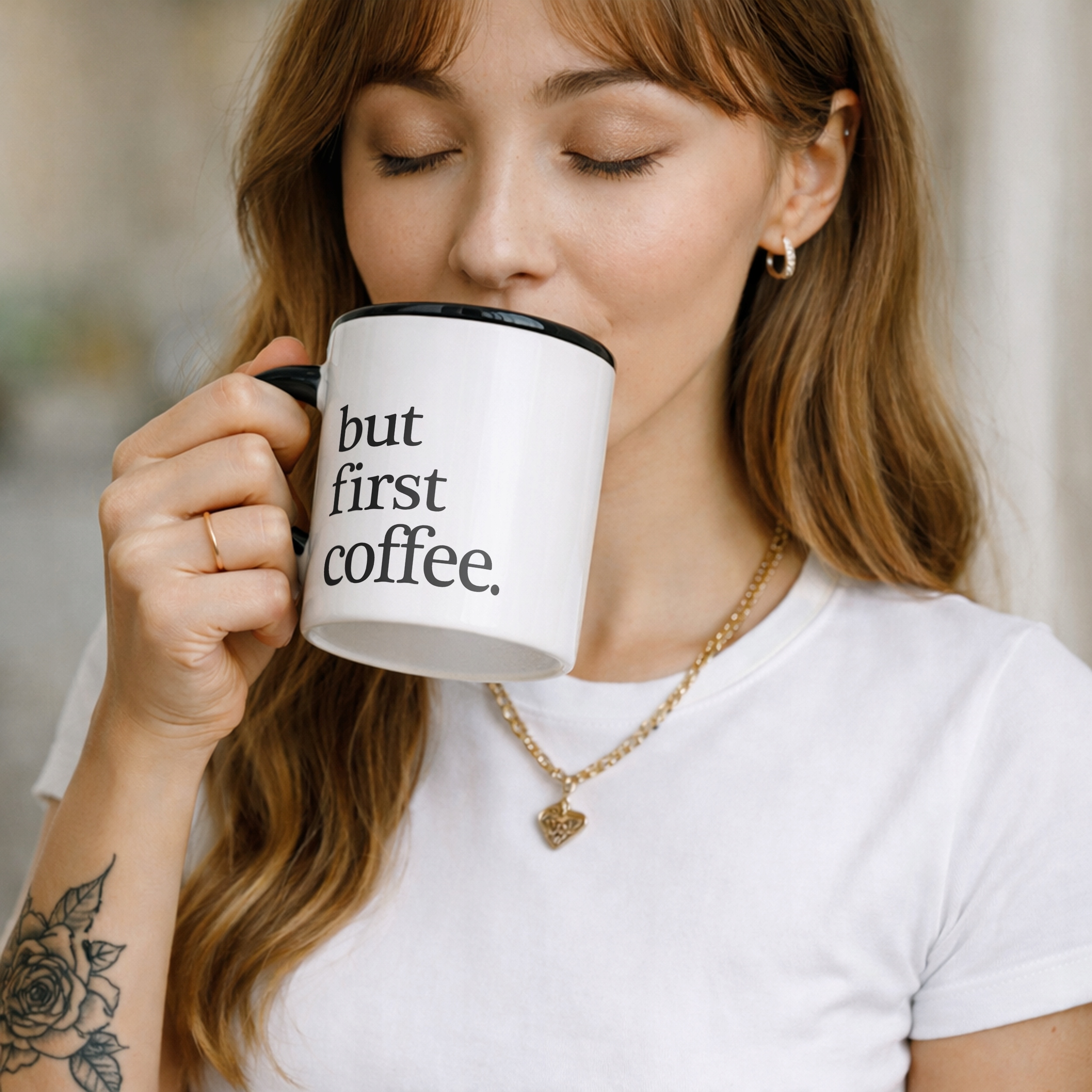 Kubek Czarny But First Coffee Kawa Prezent Upominek