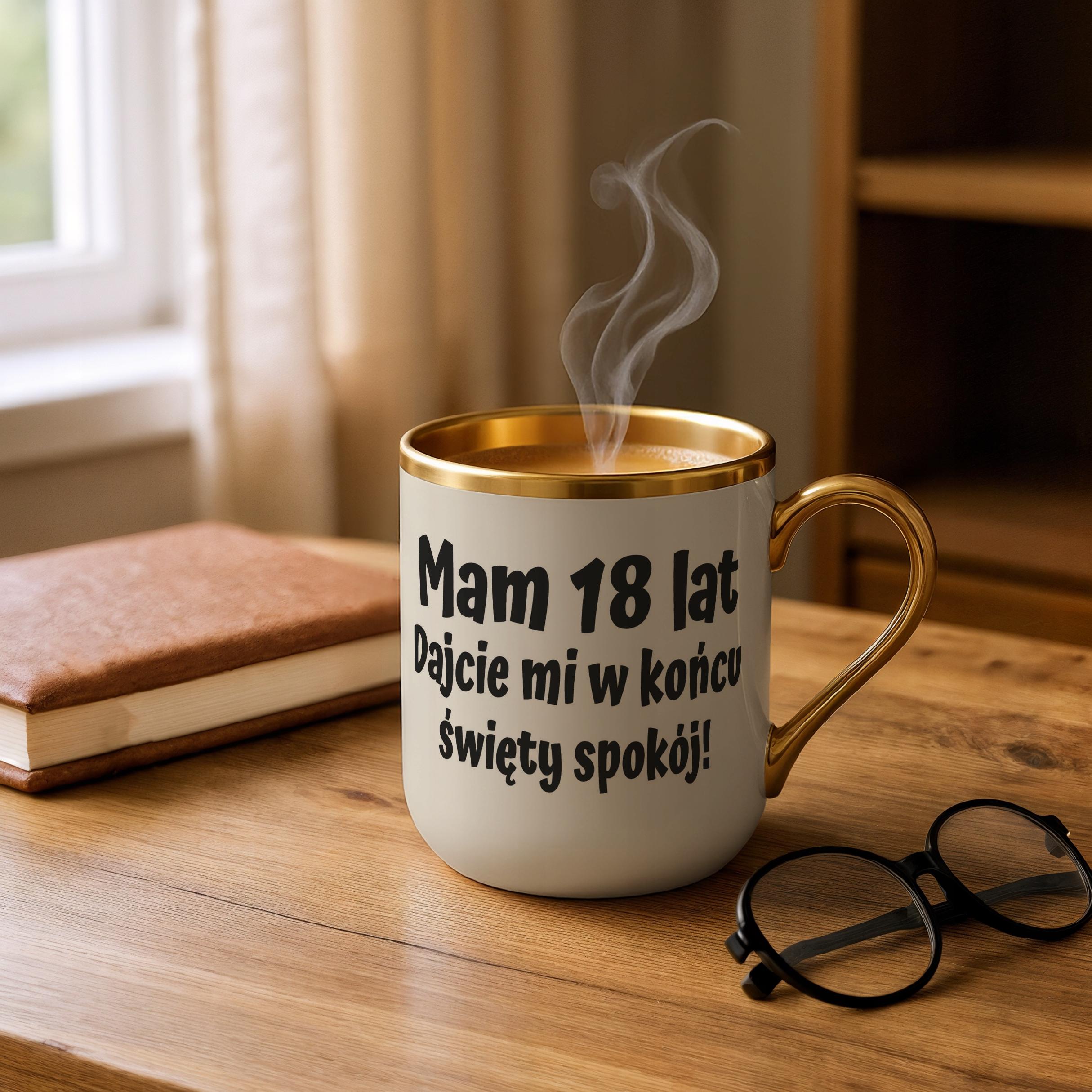Kubek Premium Złoty Ecru Mam 18 Lat Na Urodziny Prezent Upominek
