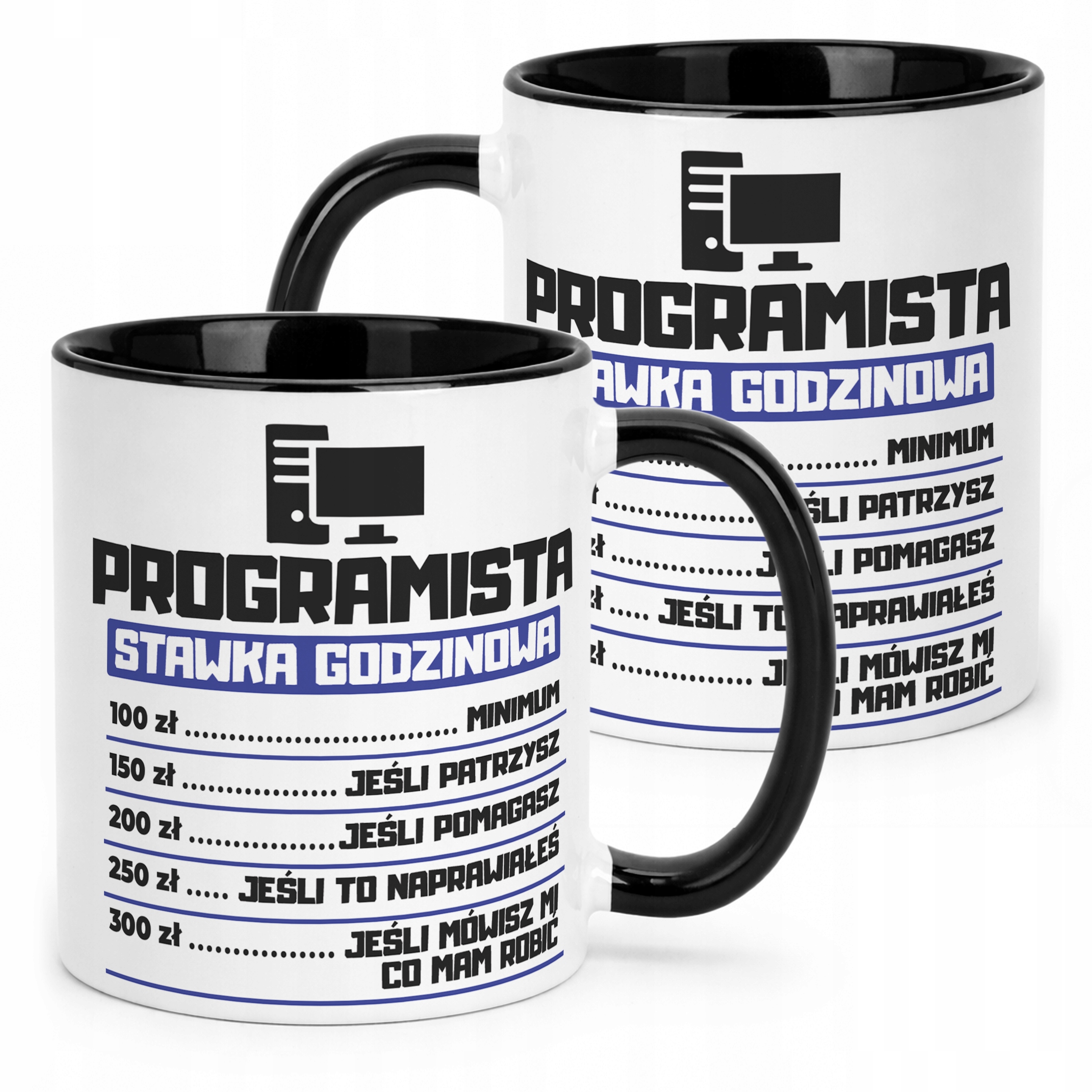 Kubek Czarny Programista Stawka Godzinowa Zabawny Prezent Upominek
