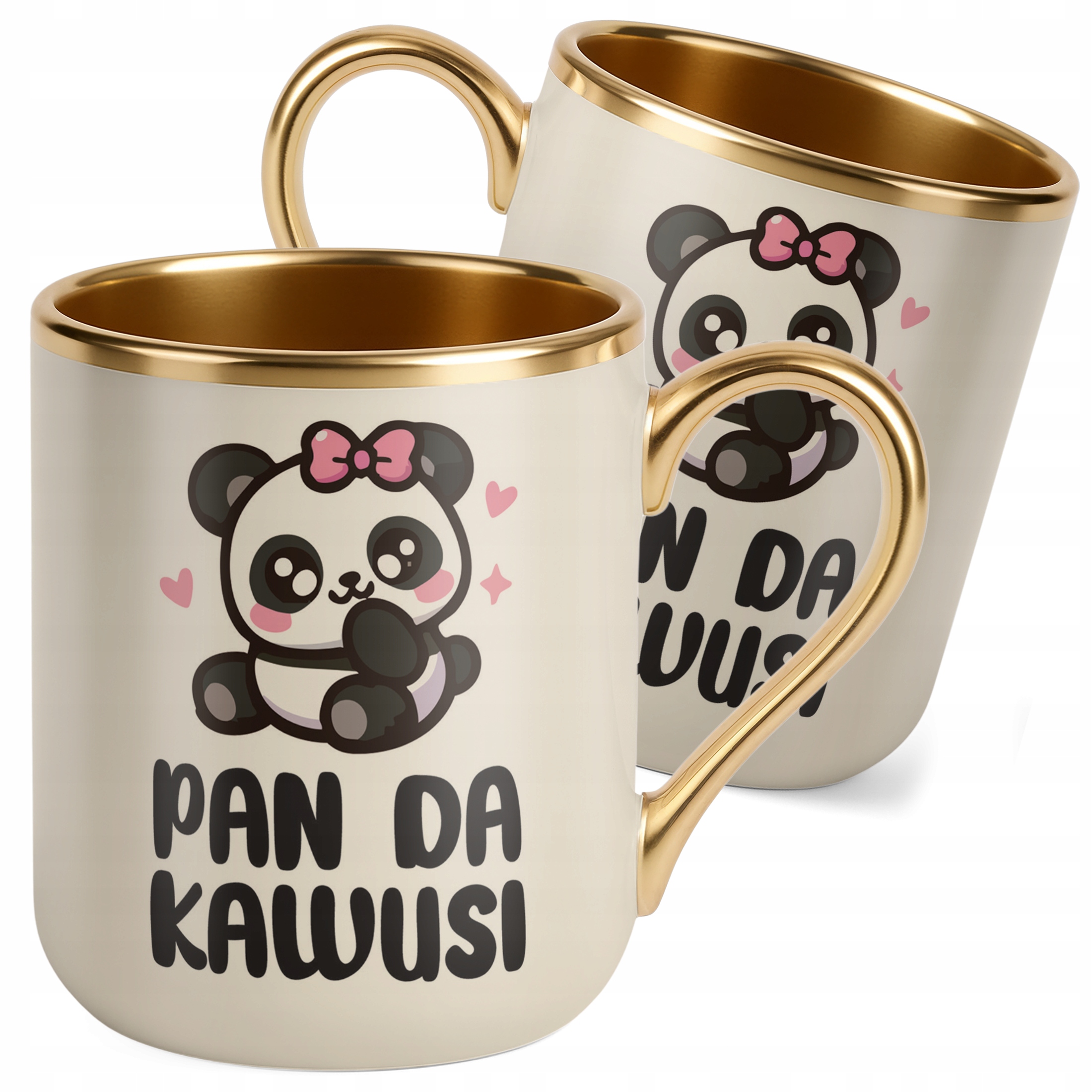 Kubek Premium Złoty Ecru Pan Da Kawusi Panda Śmieszny Zabawny