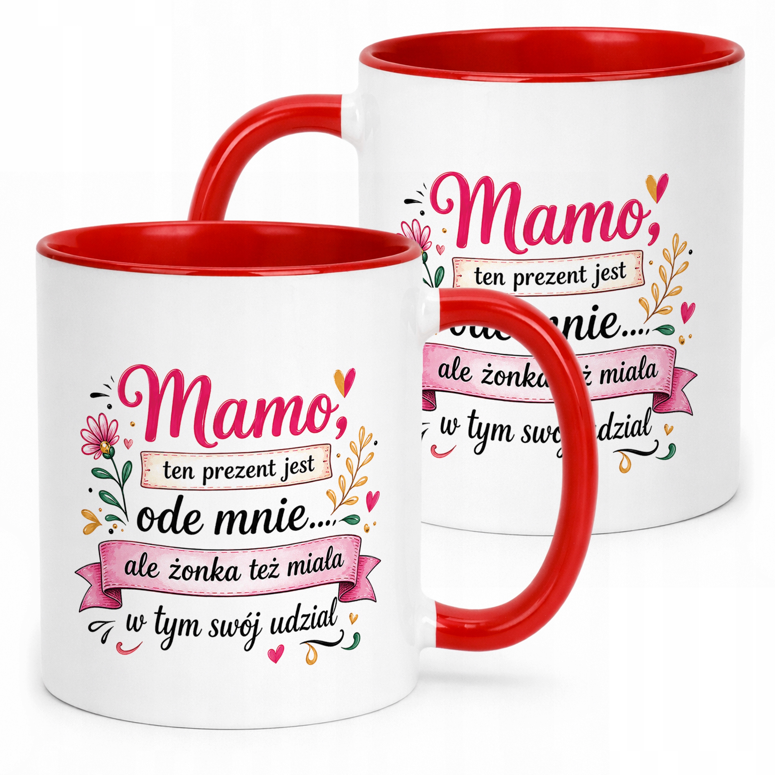 Prezent na Dzień Matki kubek czerwony dla mamy miły upominek dla mamy