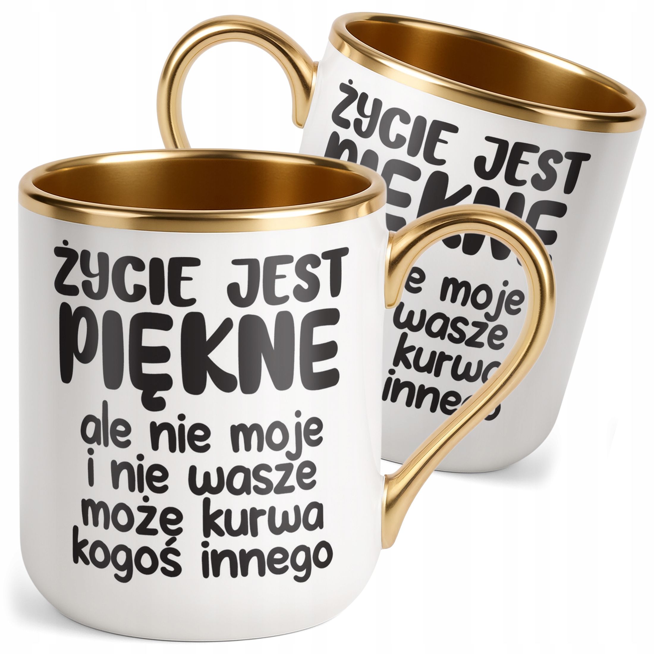 Kubek Premium Złoty Życie Jest Piękne Śmieszny Zabawny Prezent