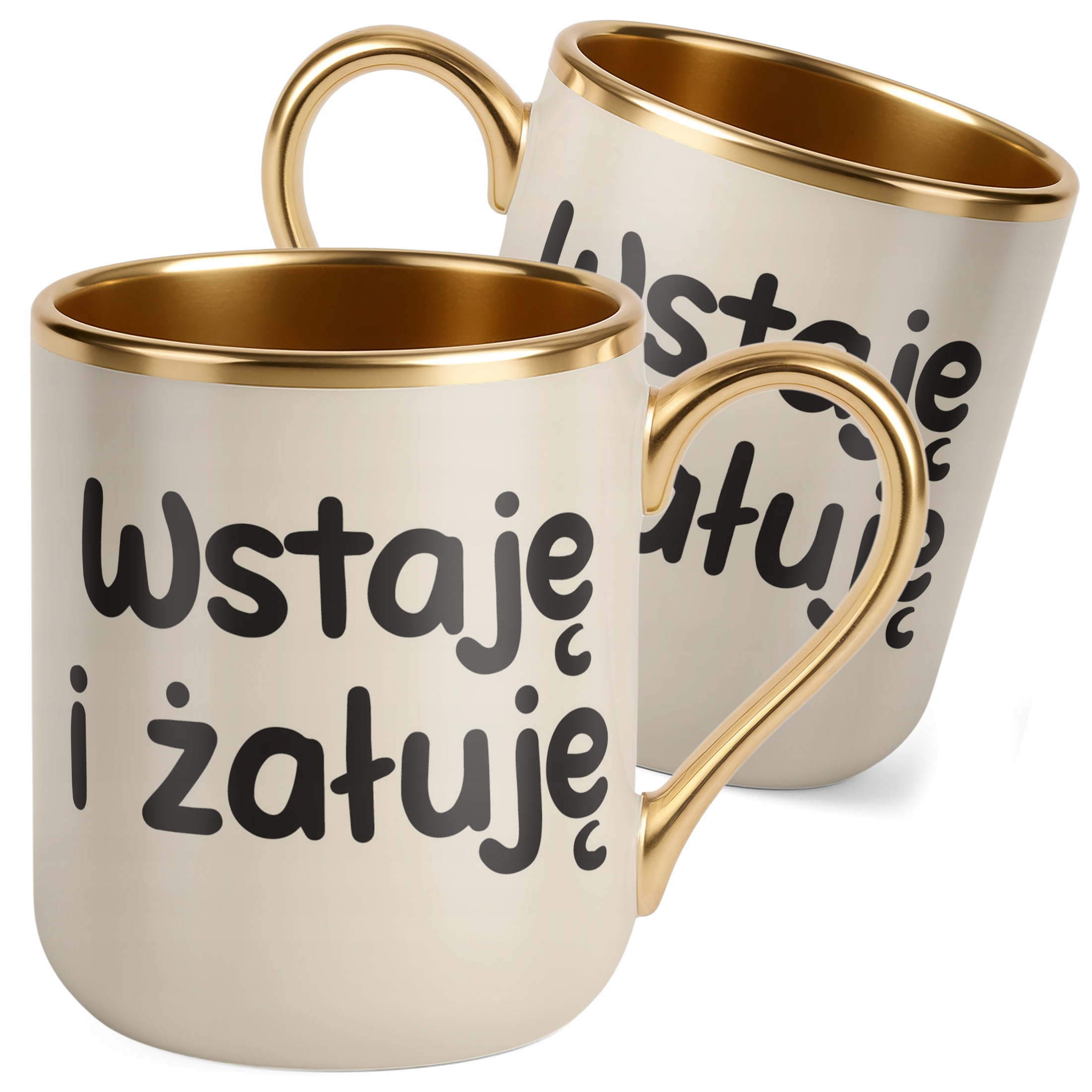 Kubek Premium Złoty Ecru Wstaje i Żałuję Śmieszny Zabawny