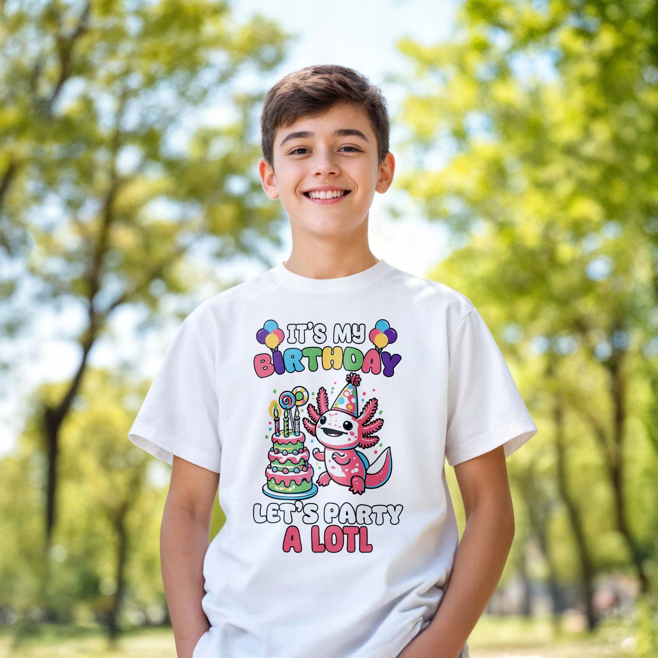 T-shirt dziecięcy biały Aksolotl Axolotl Różowe Skrzela Gra