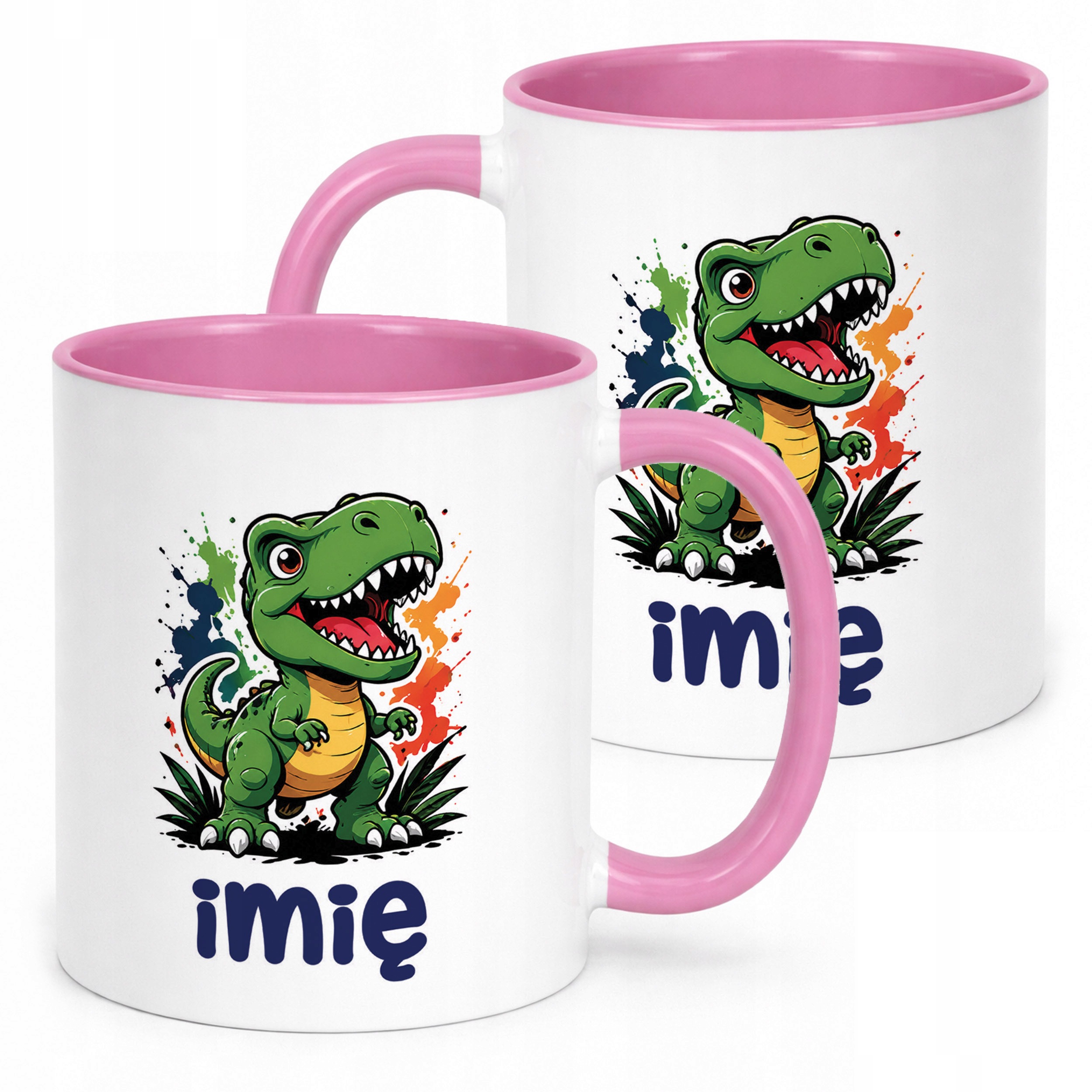 Kubek Różowy z nadrukiem personalizowany Dinozaur Dla Dzieci Prezent