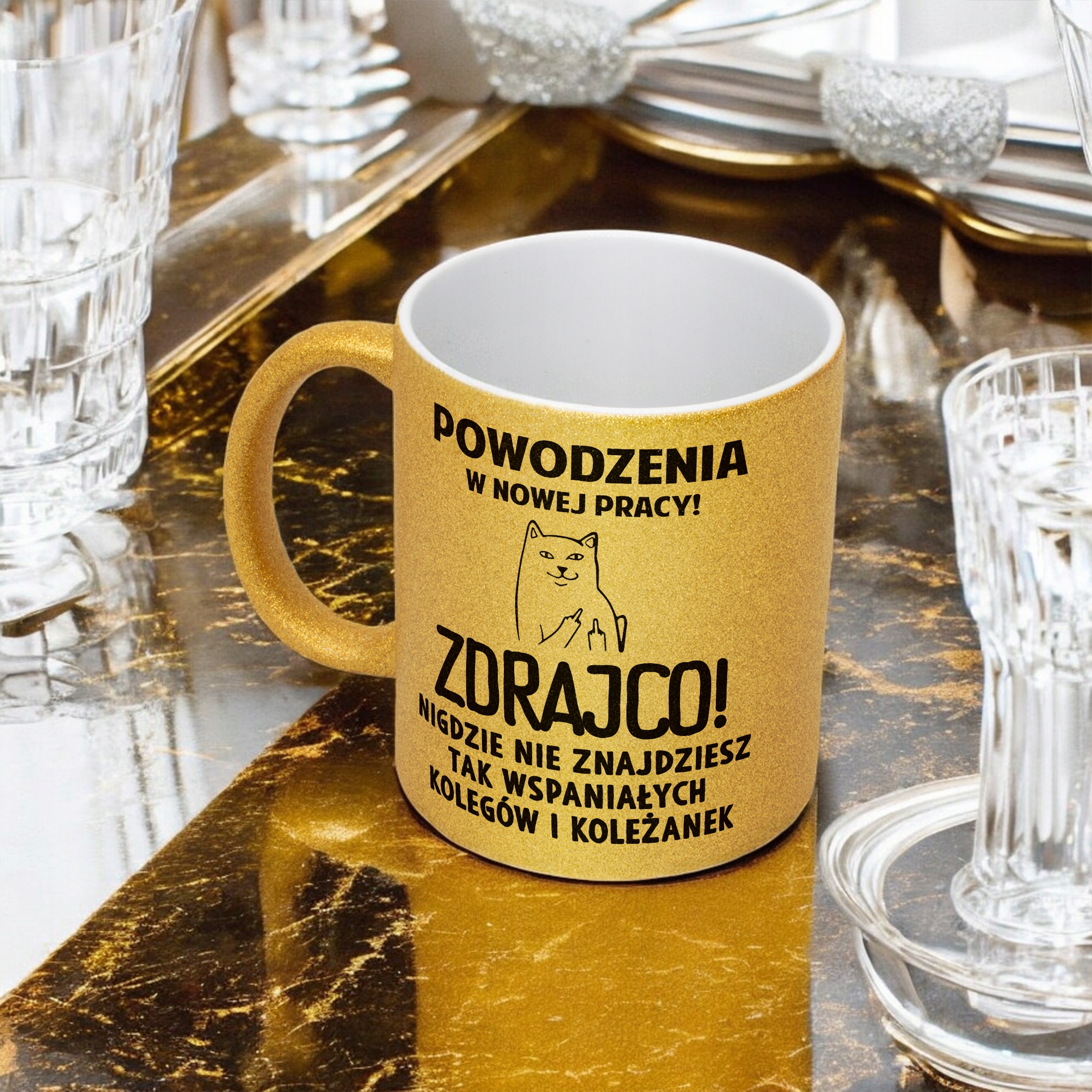 Złoty kubek brokatowy Na Pożegnanie Odejście z Pracy Zabawny Prezent