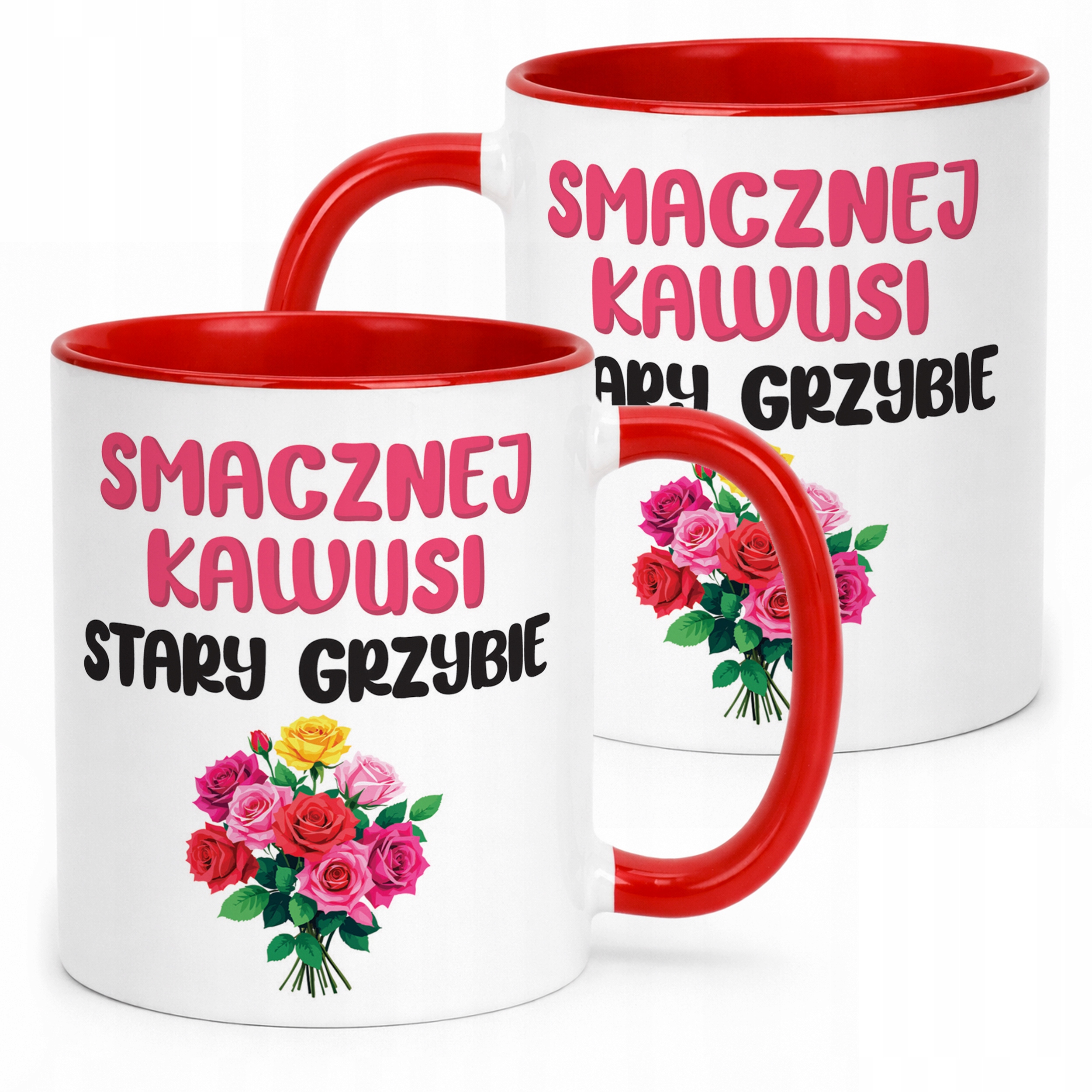 Kubek Czerwony Smacznej Kawus Stary Grzybie Śmieszny Zabawny Prezent