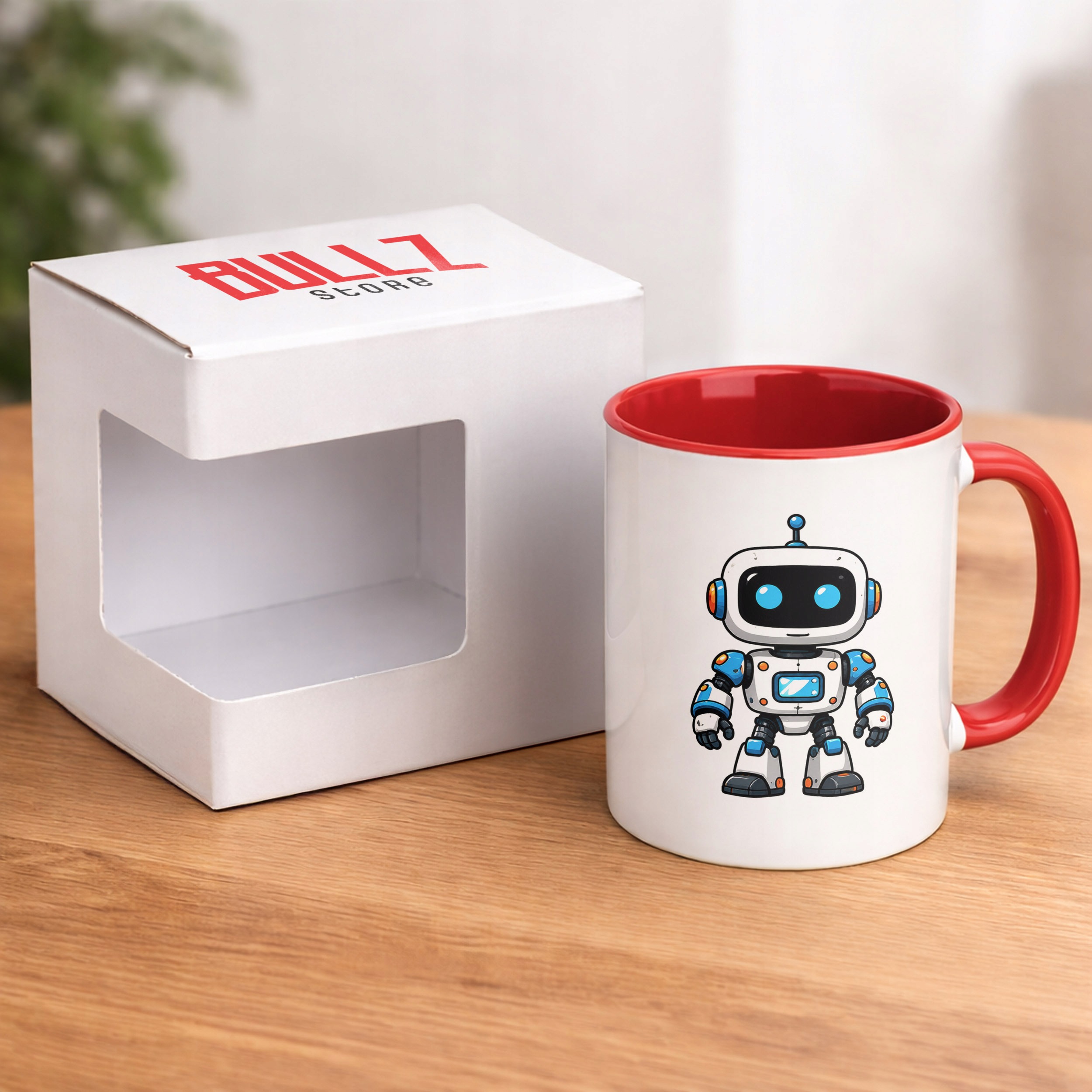 Zestaw Kubek Czerwony Poduszka Z Nadrukiem Robot Prezent