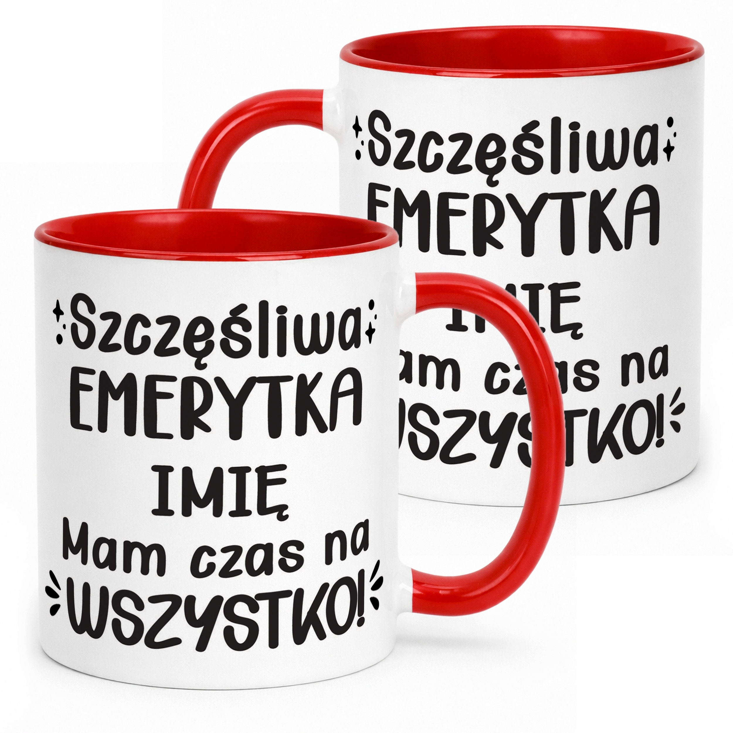 Kubek Czerwony Personalizowany z okazji Emerytury Dla Emerytki Prezent