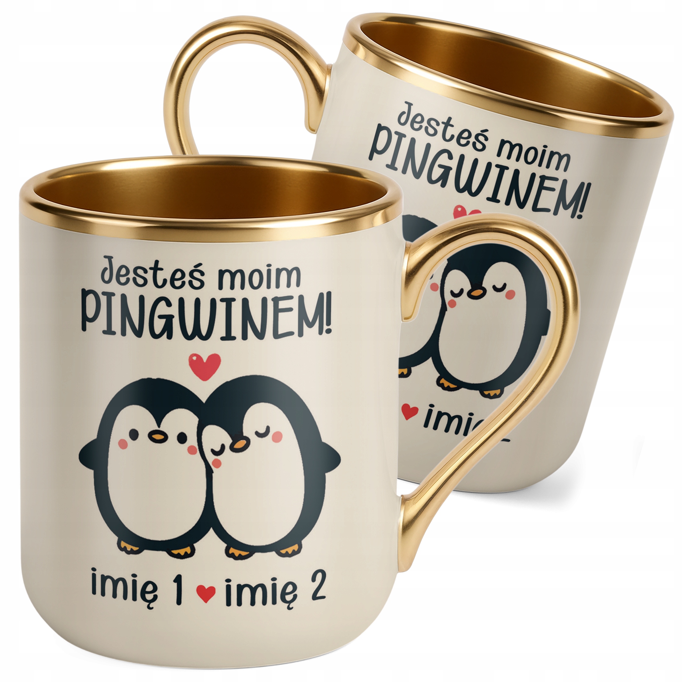 Kubek Premium Złoty Ecru Personalizowany Na Walentynki Kocham Cię