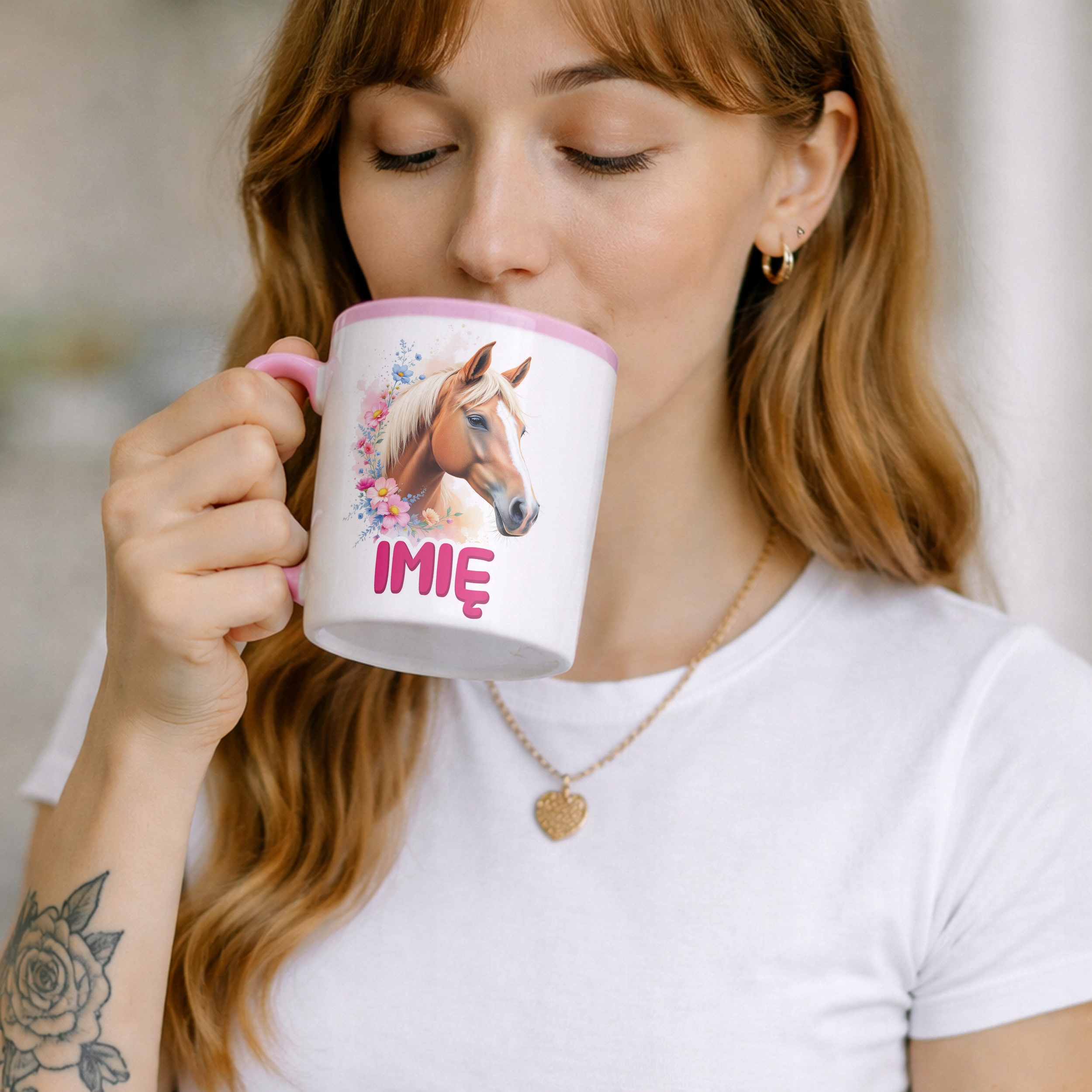 Kubek Różowy Personalizowany Z Koniem Koń Słodki Dla Dzieci