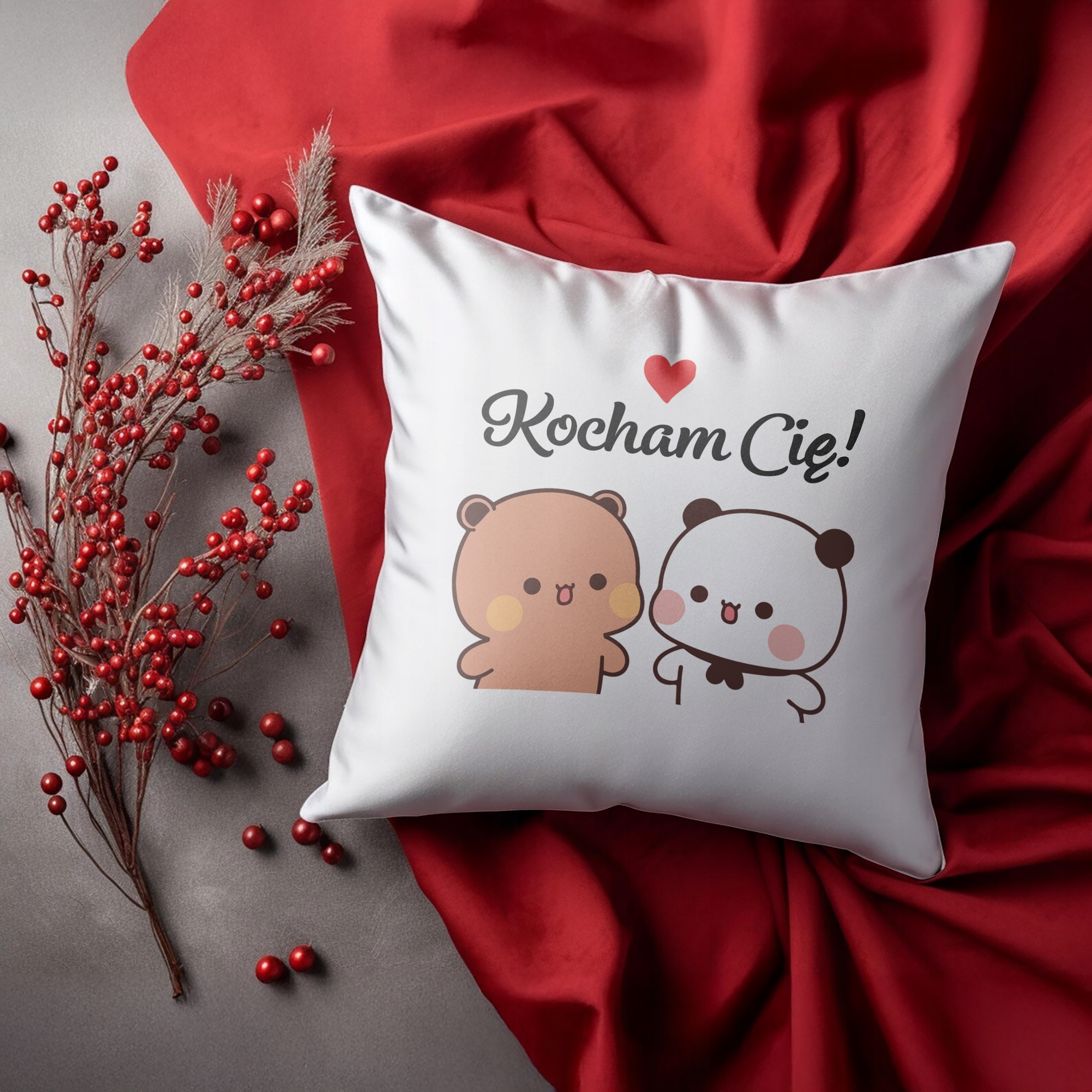 Zestaw Kubek + Poduszka 38×38 cm Walentynki Bubu i Dudu Kocham Cię