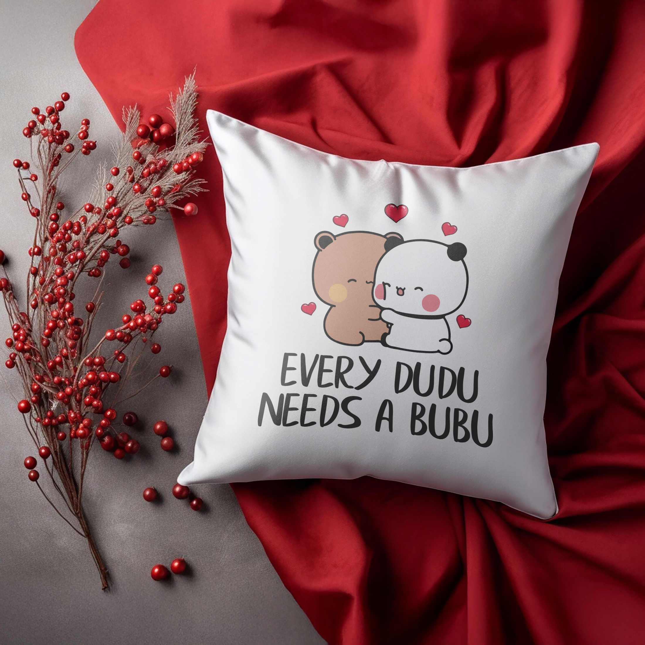 Zestaw Kubek + Poduszka 38×38 cm Walentynki Bubu i Dudu Dla Pary Prezent