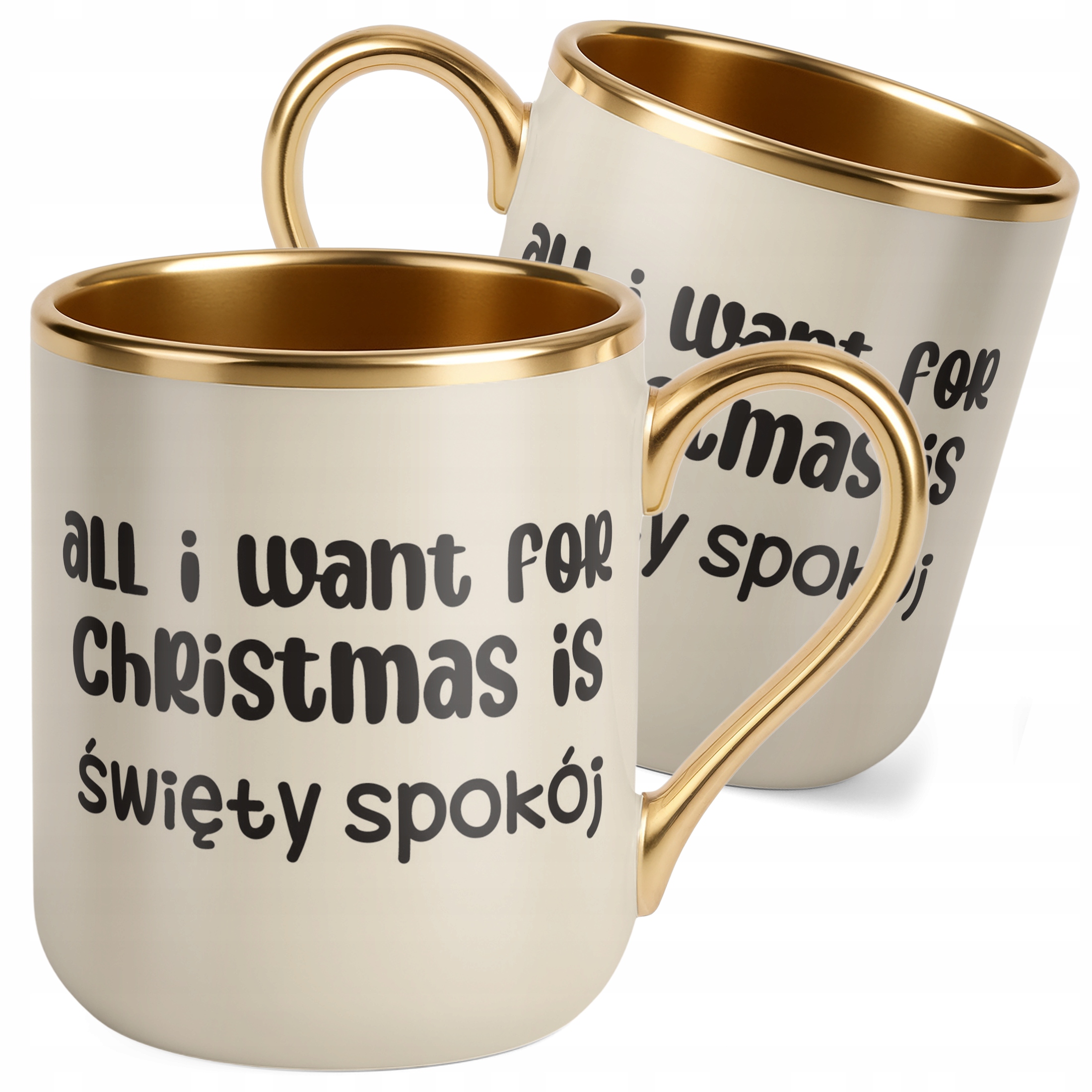 Kubek Premium Złoty Ecru Świąteczny All I Want For Christmas Is Zabawny