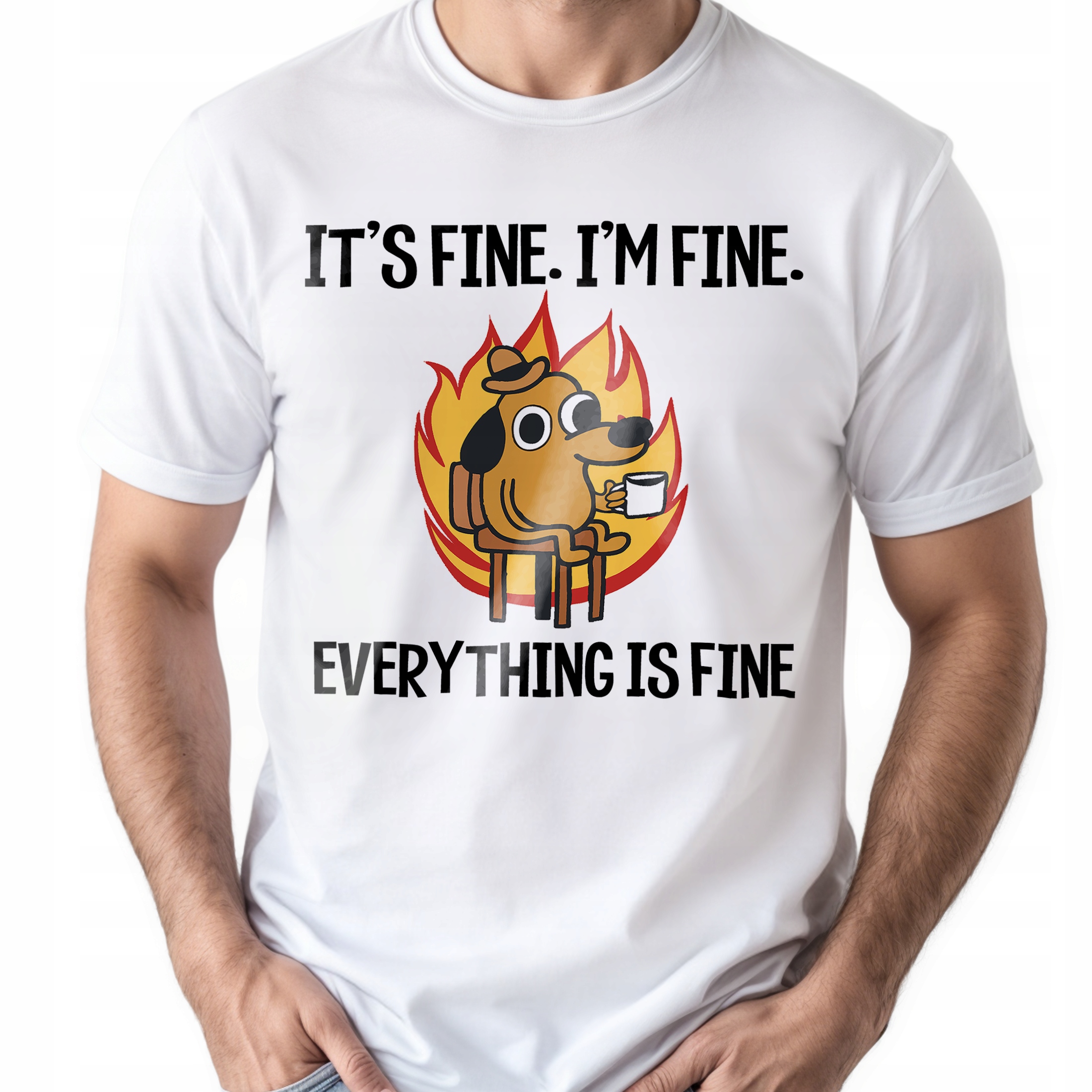 Koszulka biała męska It’s Fine I’m Fine Mem Zabawny Prezent