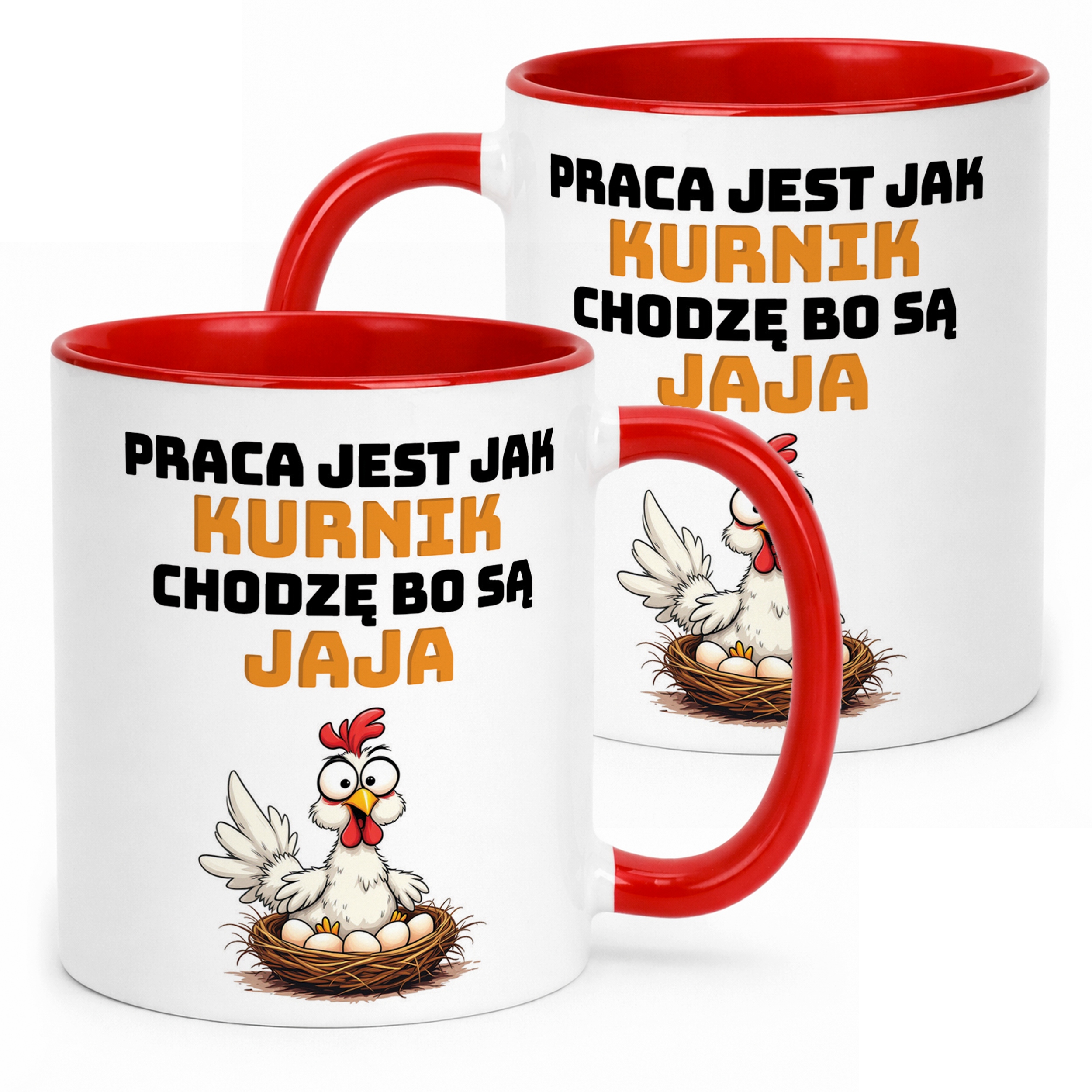 Kubek Czerwony Praca Jest Jak Kurnik Zabawny Prezent Praca