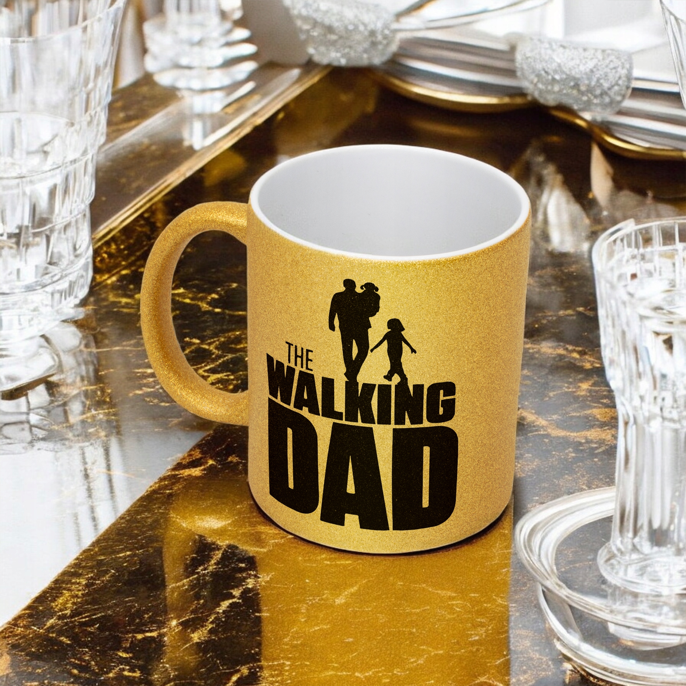 Złoty kubek brokatowy Dzień Ojca Dla Taty The Walking Dad Prezent