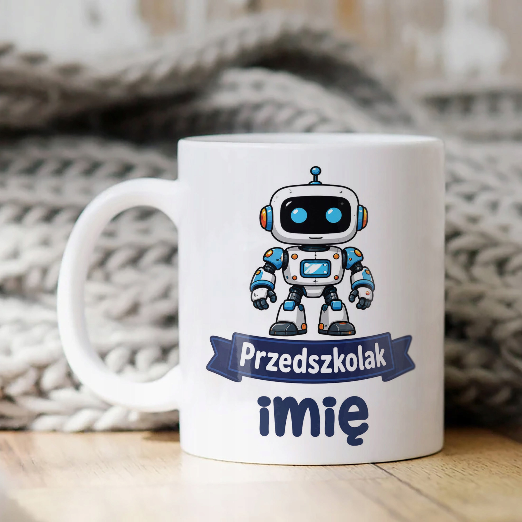 Biały Kubek z nadrukiem personalizowany Przedszkolak Szkoła Dla Dzieci