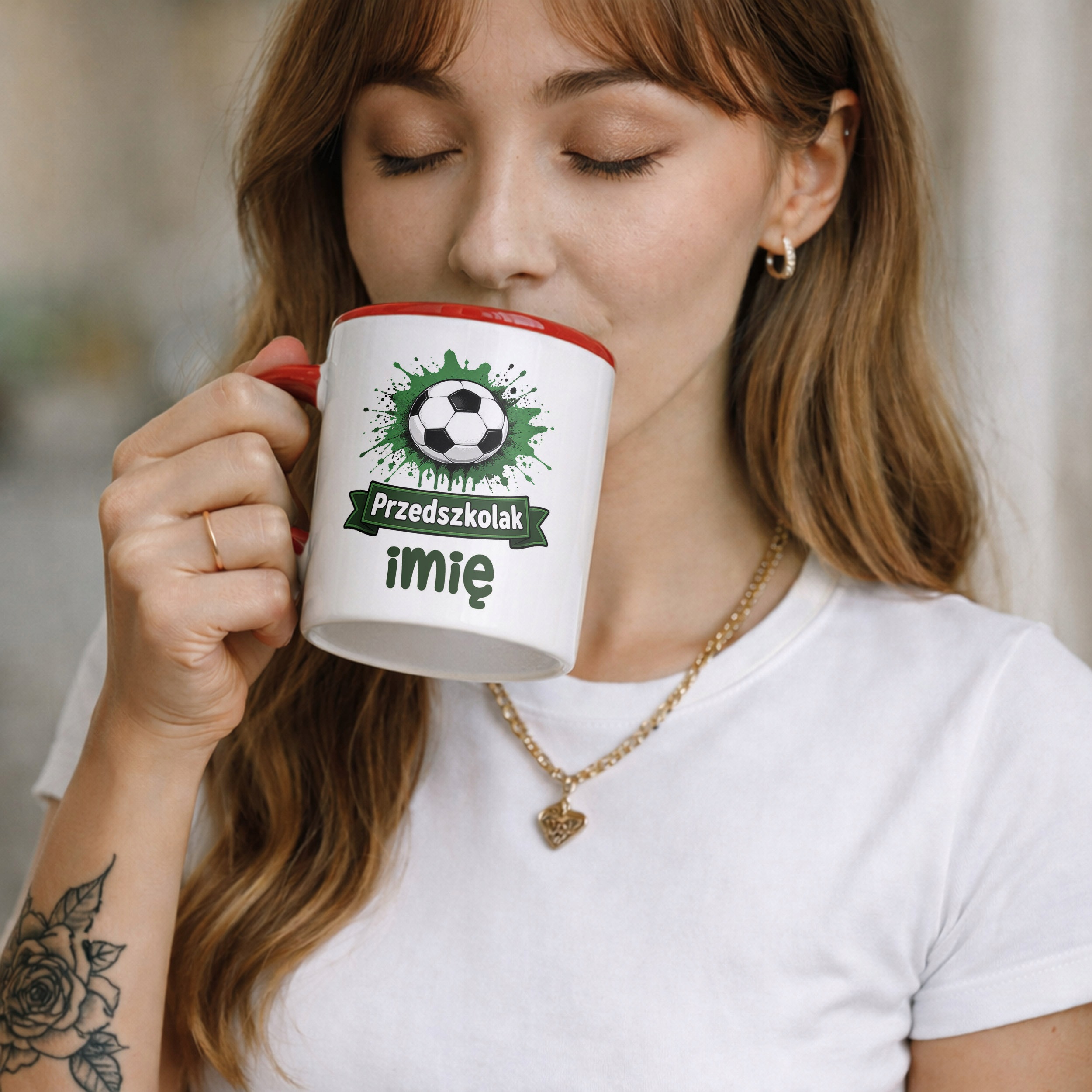 Zestaw Personalizowany Kubek Czerwony Poduszka Piłka nożna