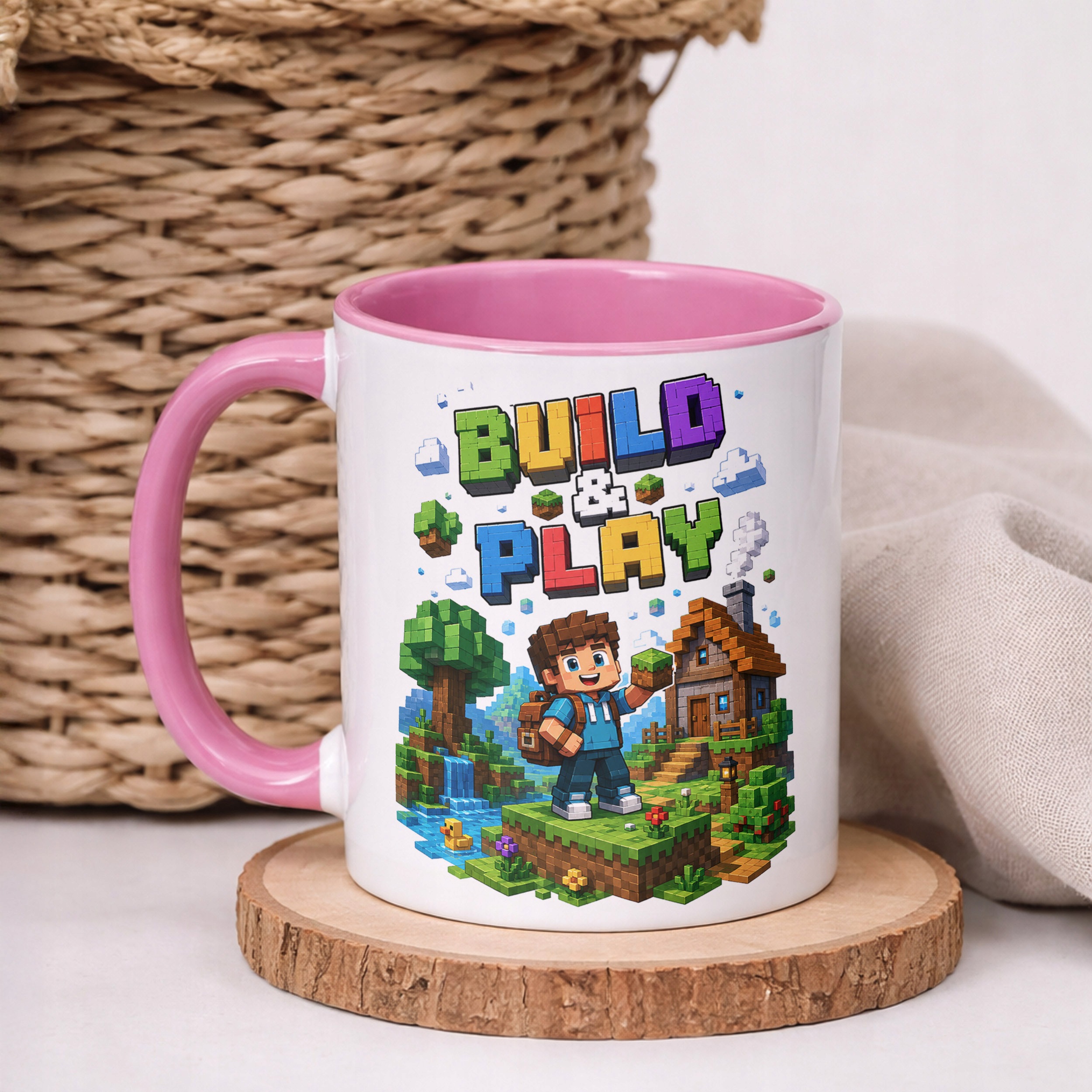 Kubek Różowy z nadrukiem Gra Pixel Dla Dzieci Prezent Upominek